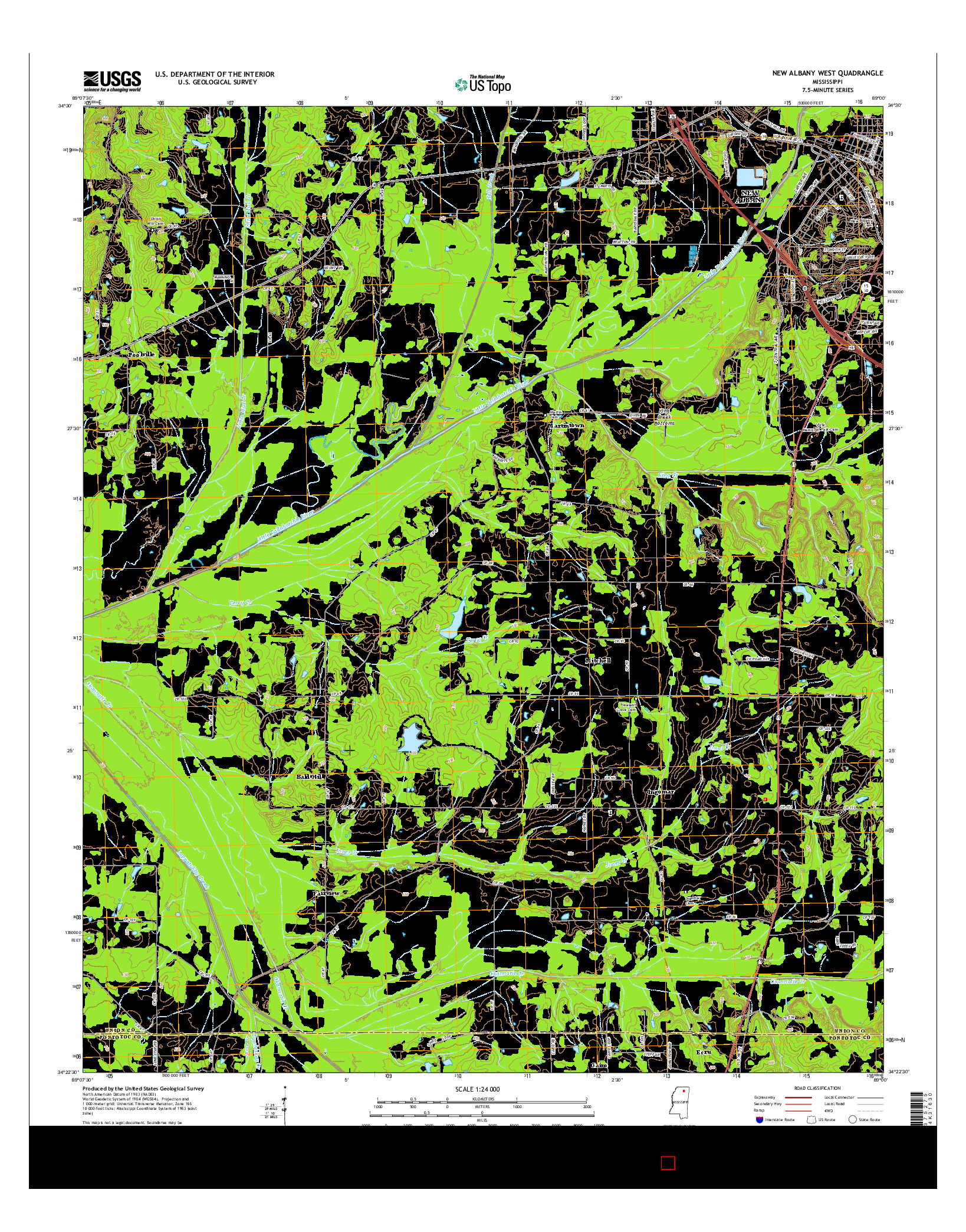 USGS US TOPO 7.5-MINUTE MAP FOR NEW ALBANY WEST, MS 2015