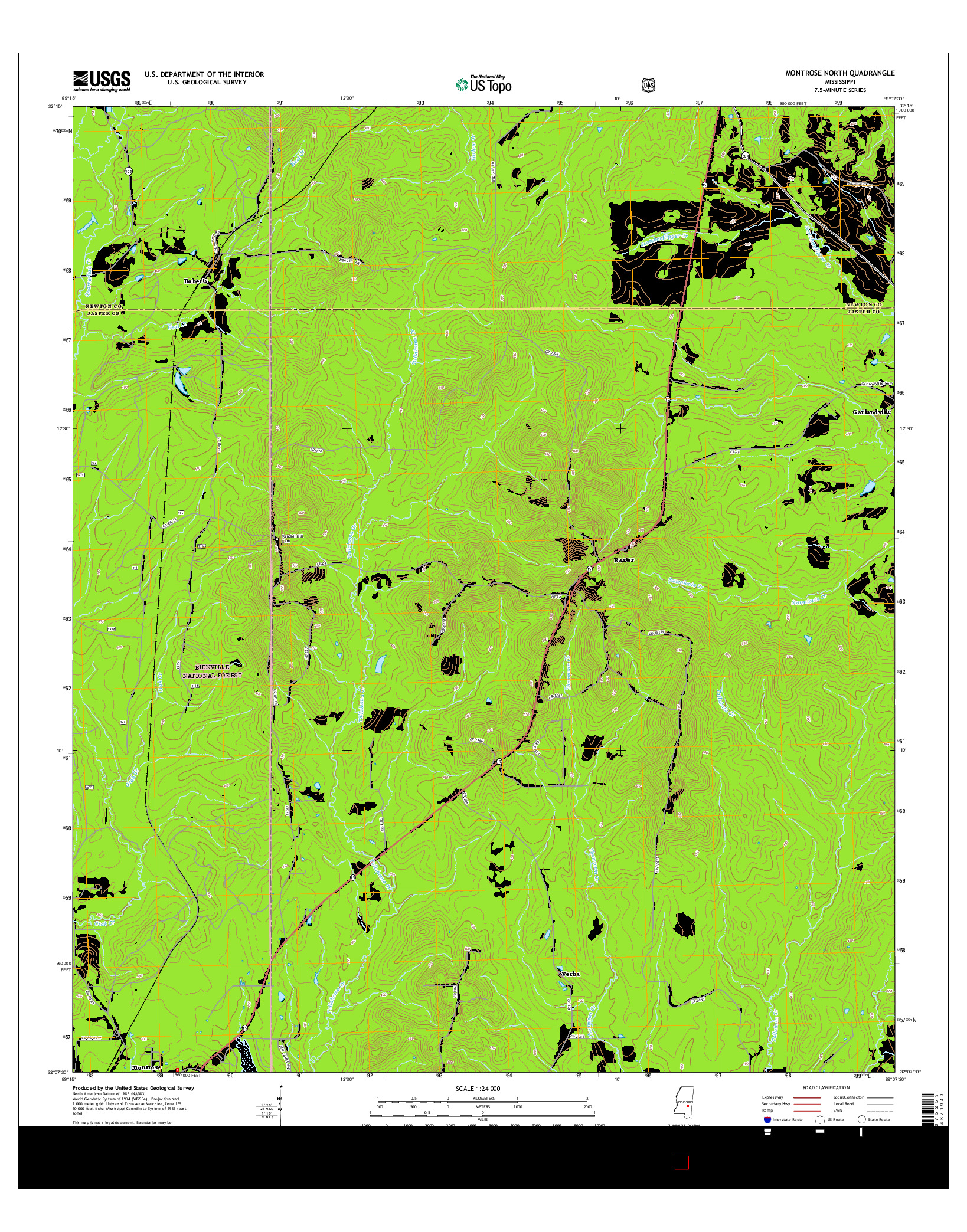USGS US TOPO 7.5-MINUTE MAP FOR MONTROSE NORTH, MS 2015