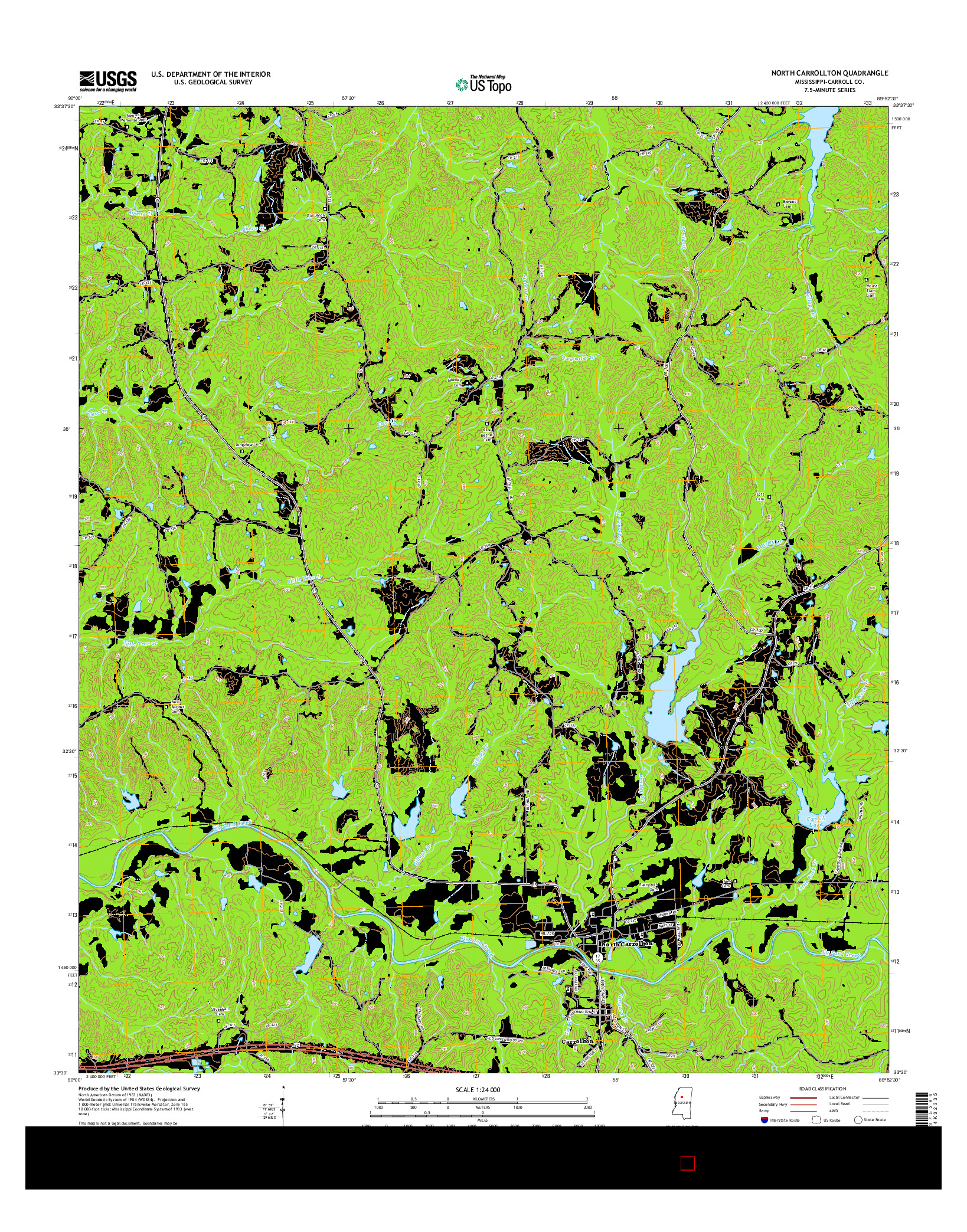 USGS US TOPO 7.5-MINUTE MAP FOR NORTH CARROLLTON, MS 2015