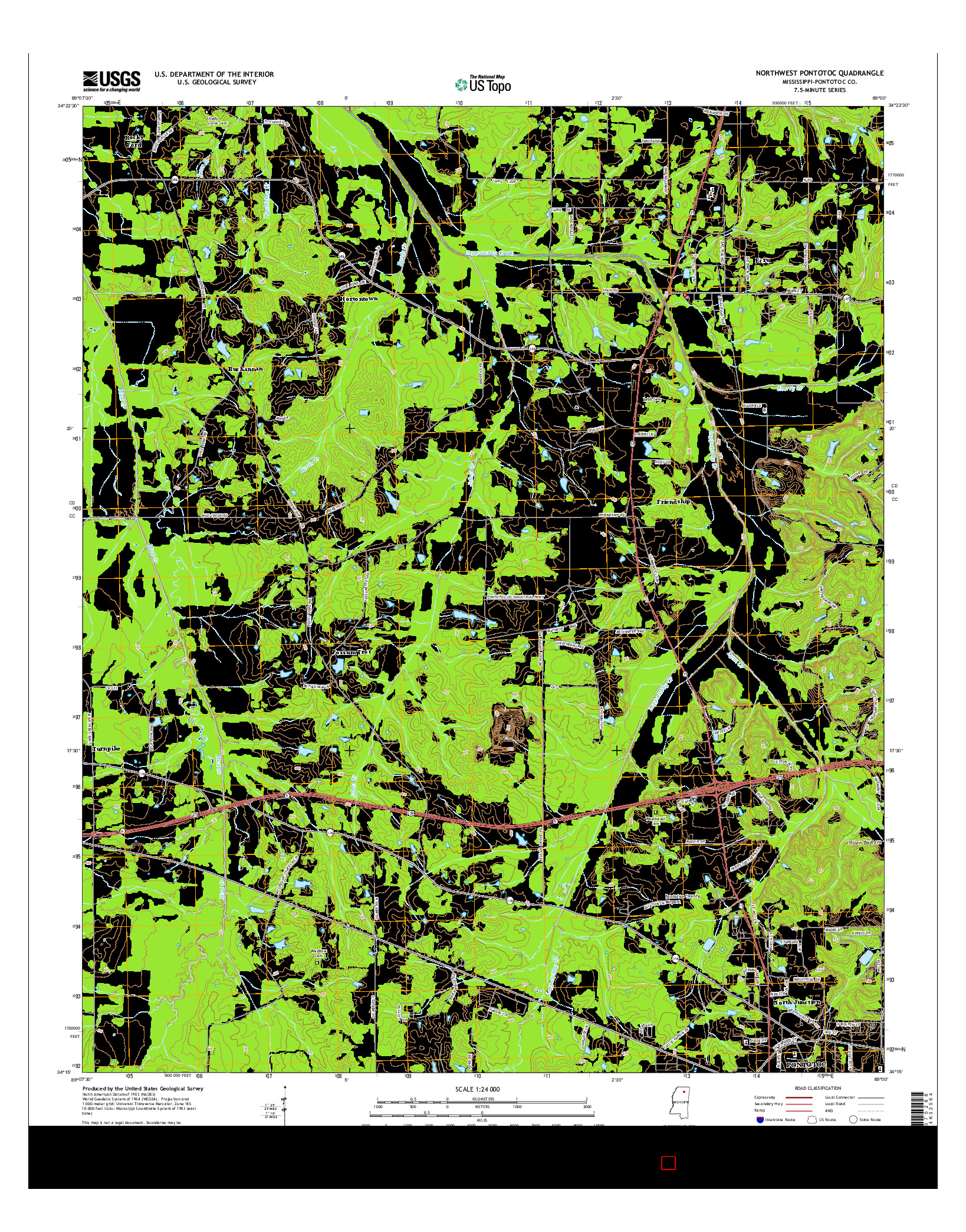 USGS US TOPO 7.5-MINUTE MAP FOR NORTHWEST PONTOTOC, MS 2015