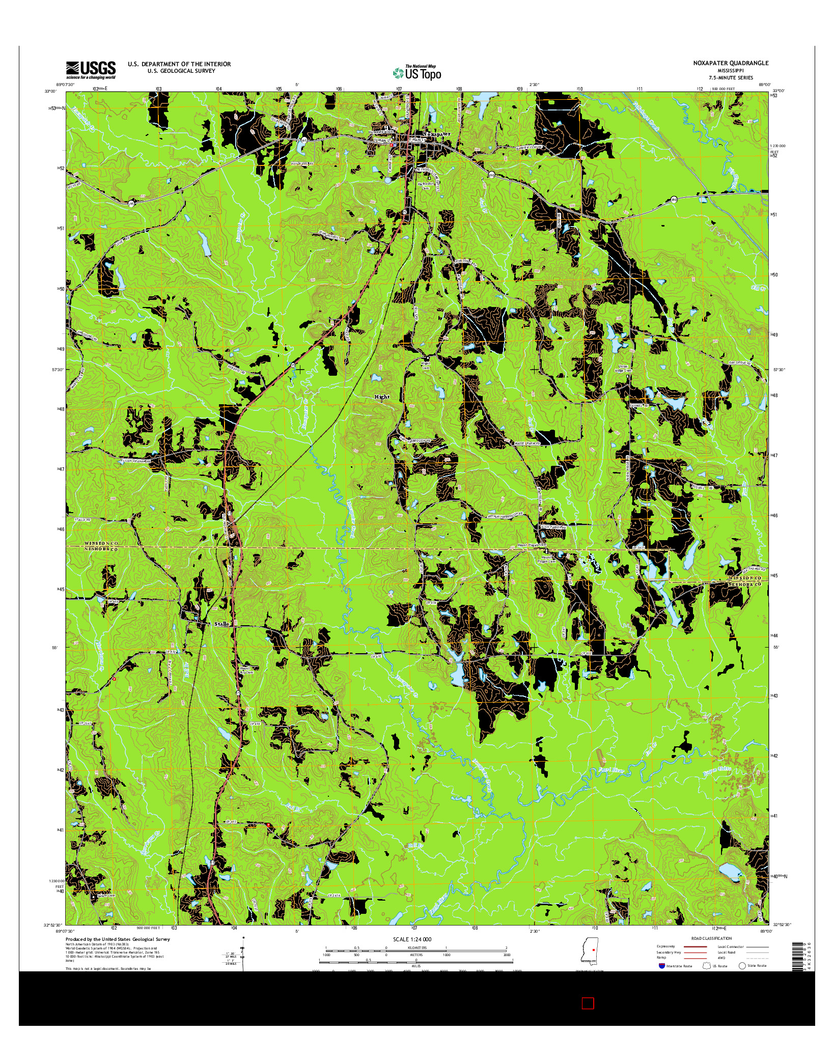 USGS US TOPO 7.5-MINUTE MAP FOR NOXAPATER, MS 2015