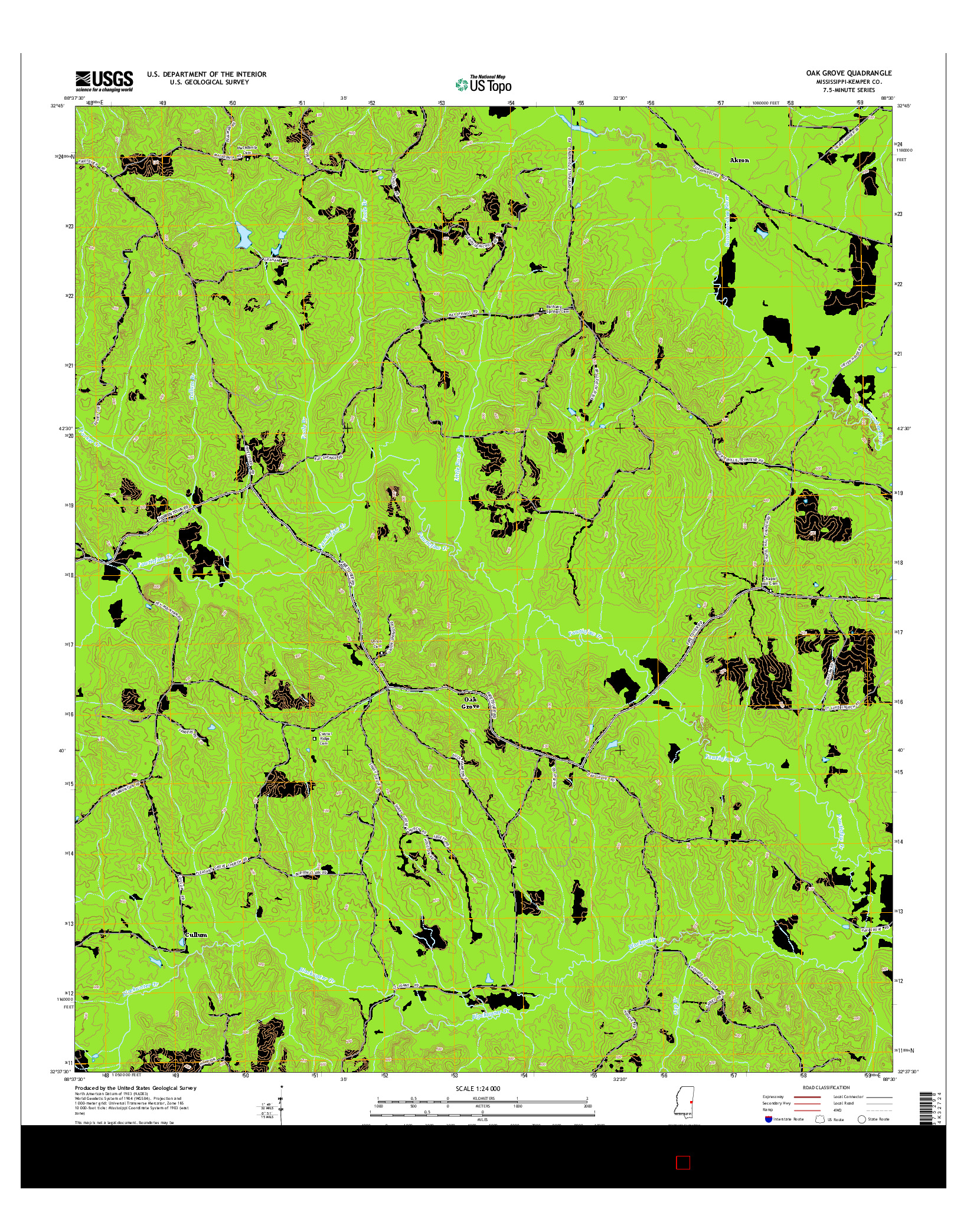 USGS US TOPO 7.5-MINUTE MAP FOR OAK GROVE, MS 2015