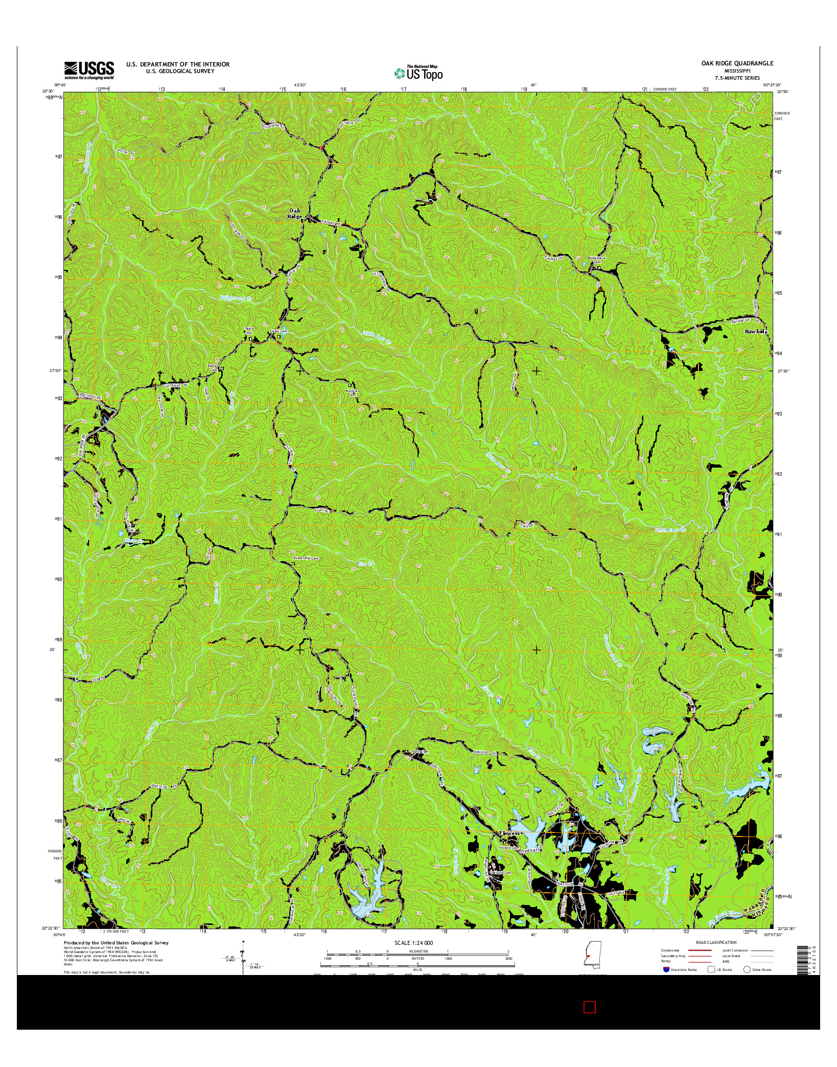USGS US TOPO 7.5-MINUTE MAP FOR OAK RIDGE, MS 2015