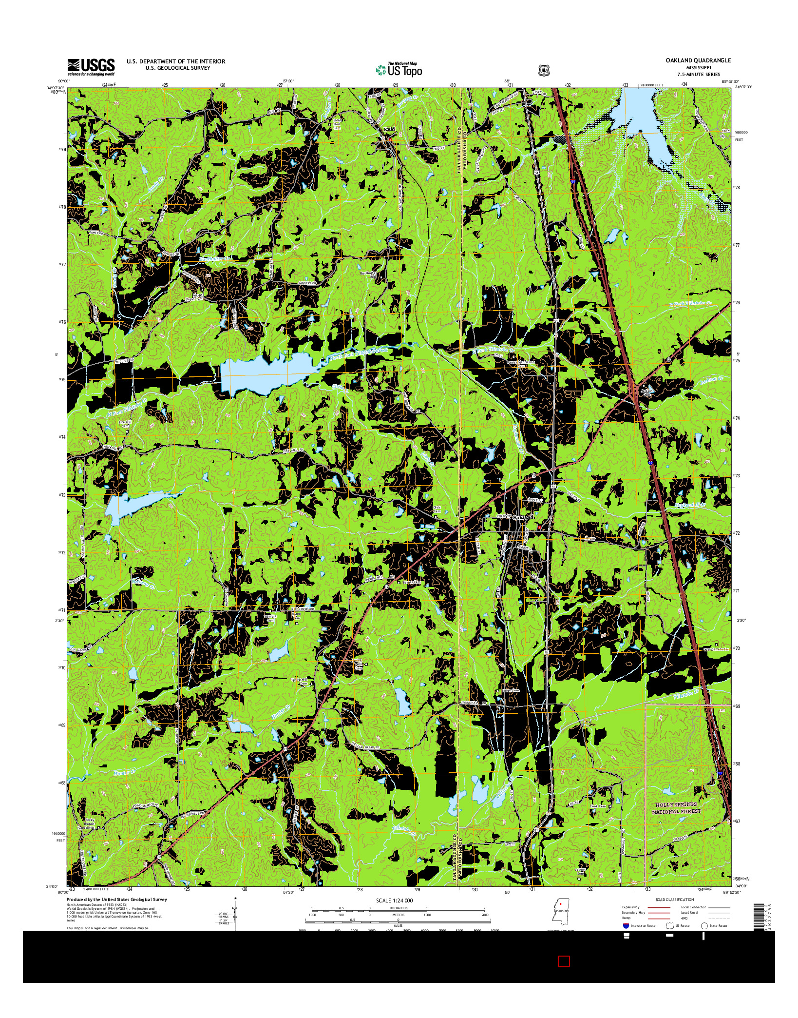 USGS US TOPO 7.5-MINUTE MAP FOR OAKLAND, MS 2015