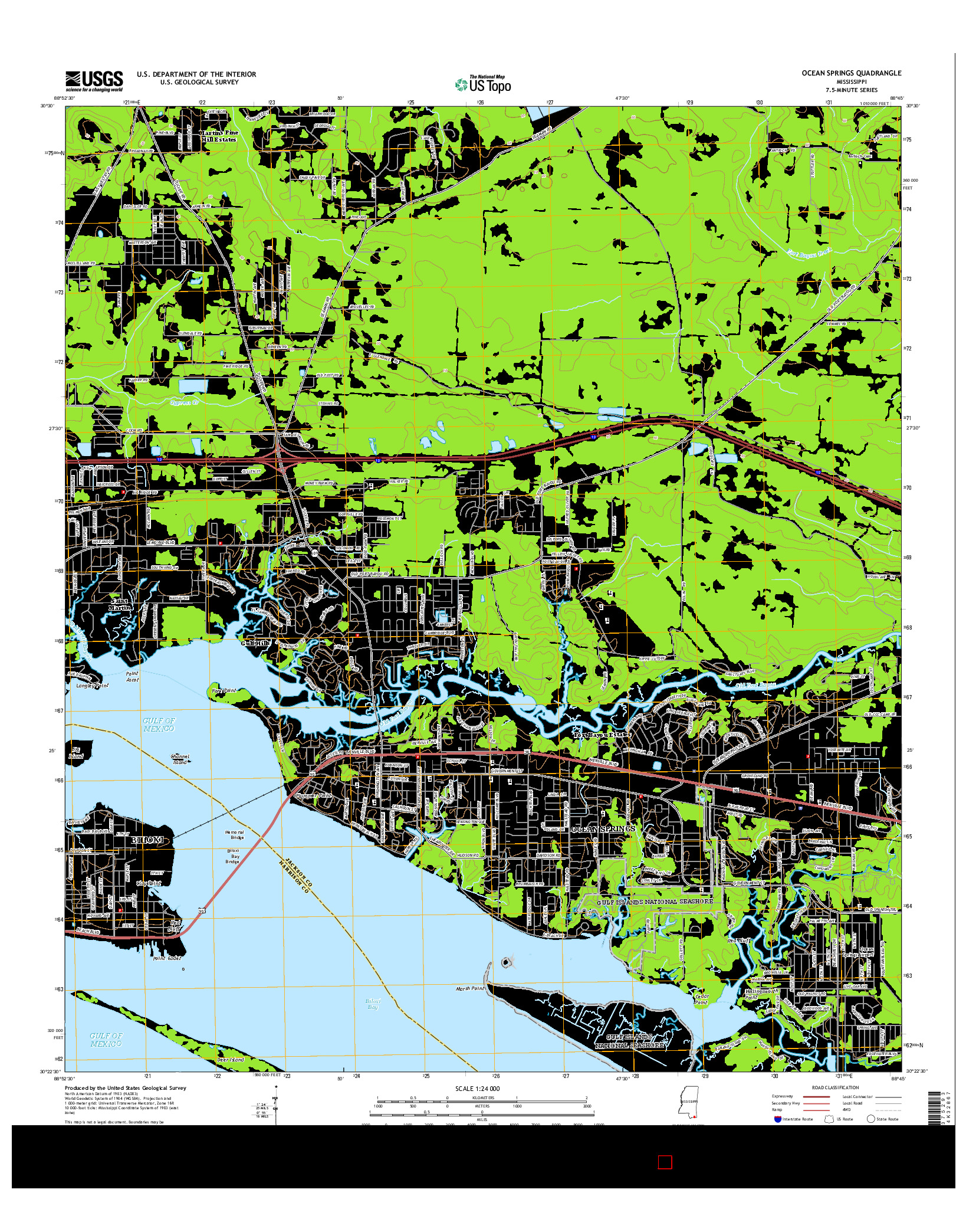 USGS US TOPO 7.5-MINUTE MAP FOR OCEAN SPRINGS, MS 2015