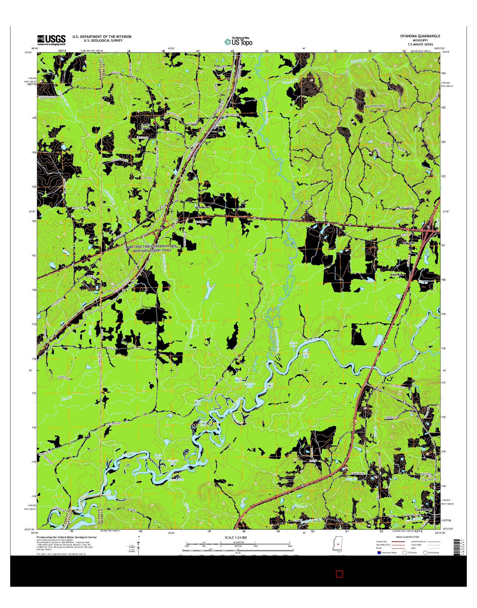 USGS US TOPO 7.5-MINUTE MAP FOR OFAHOMA, MS 2015