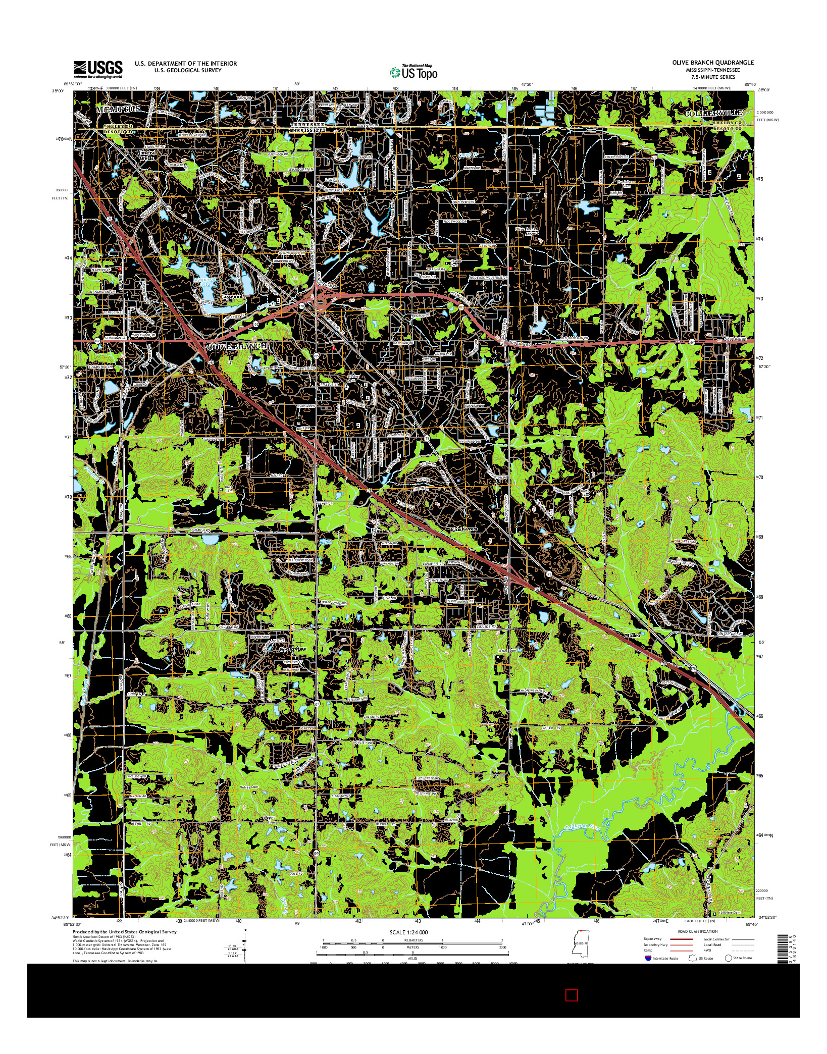 USGS US TOPO 7.5-MINUTE MAP FOR OLIVE BRANCH, MS-TN 2015