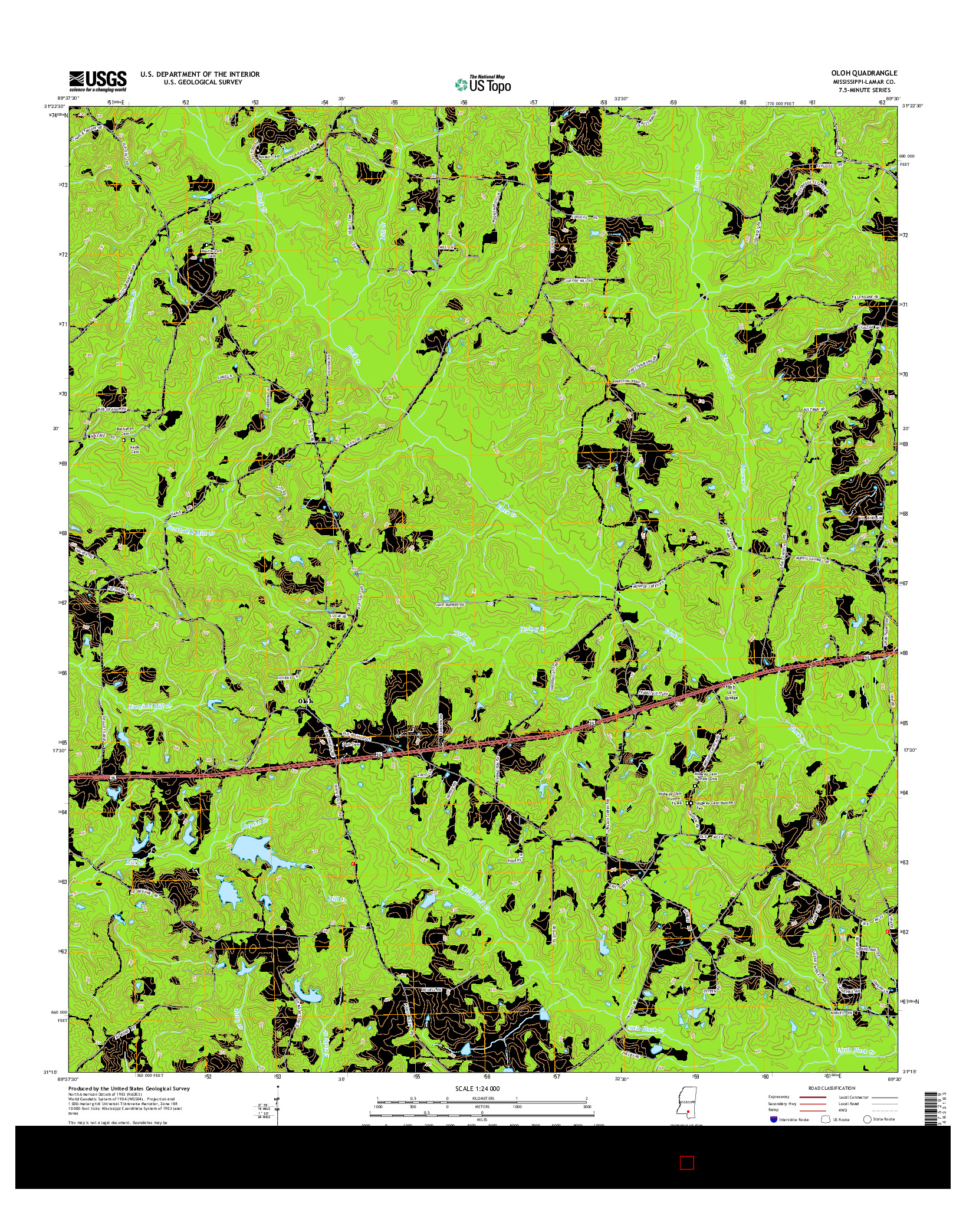 USGS US TOPO 7.5-MINUTE MAP FOR OLOH, MS 2015