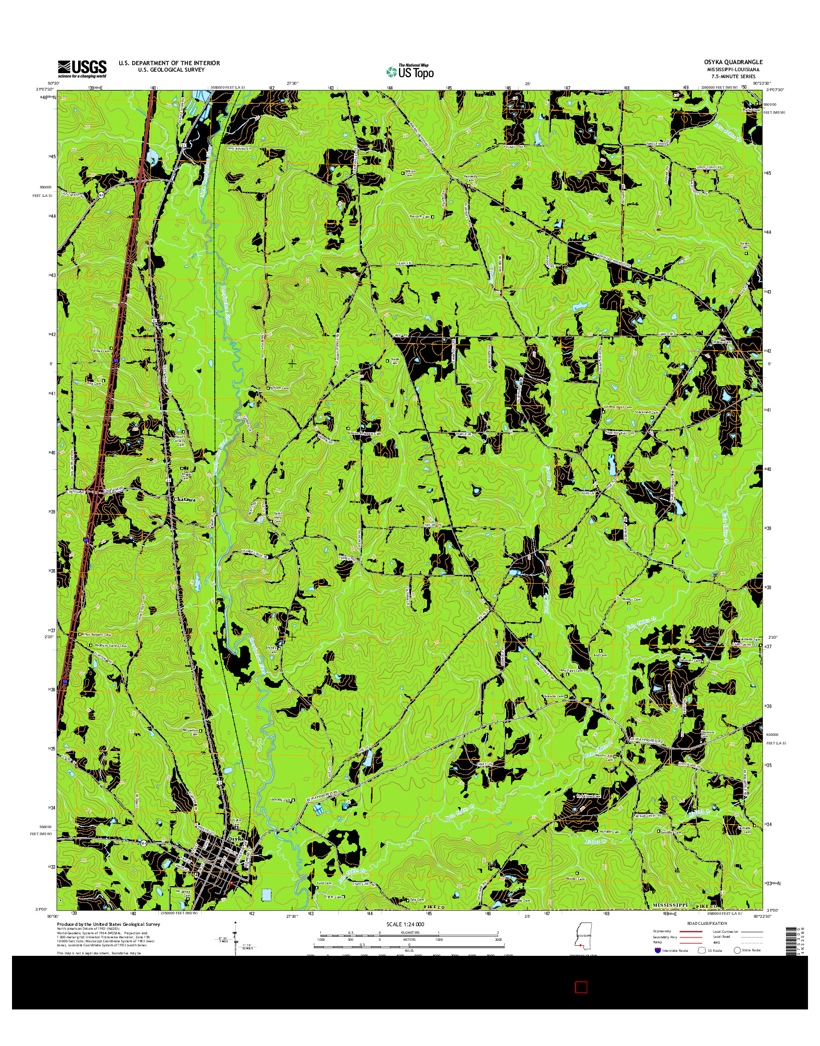 USGS US TOPO 7.5-MINUTE MAP FOR OSYKA, MS-LA 2015