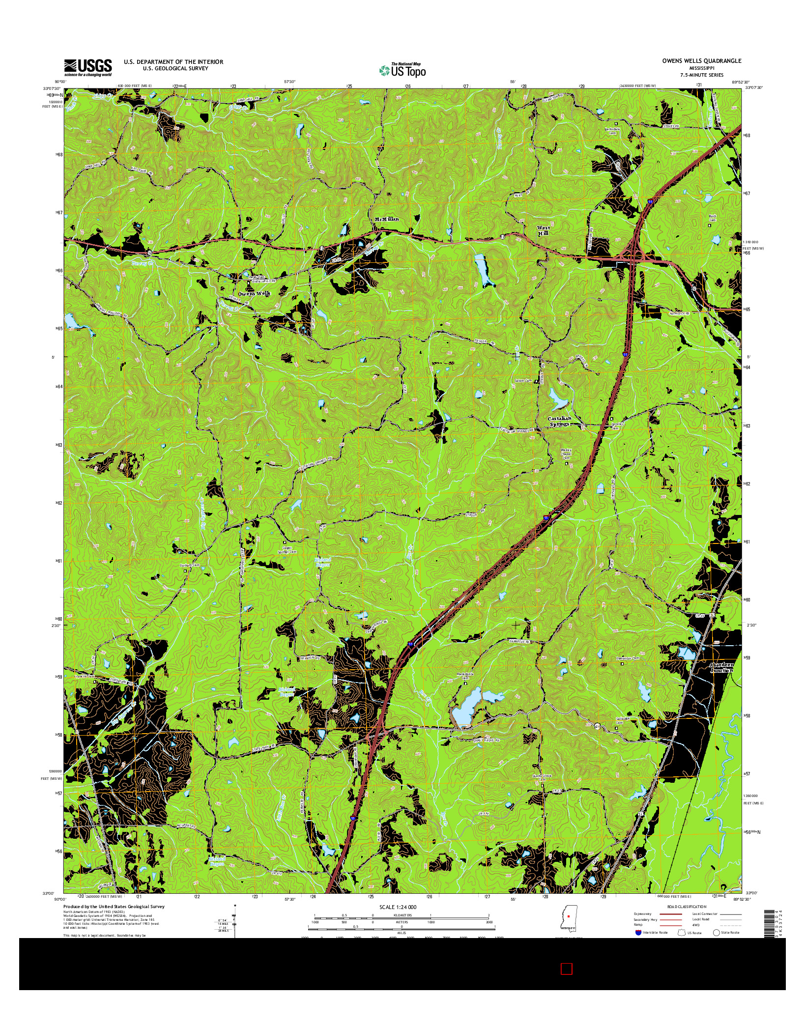 USGS US TOPO 7.5-MINUTE MAP FOR OWENS WELLS, MS 2015