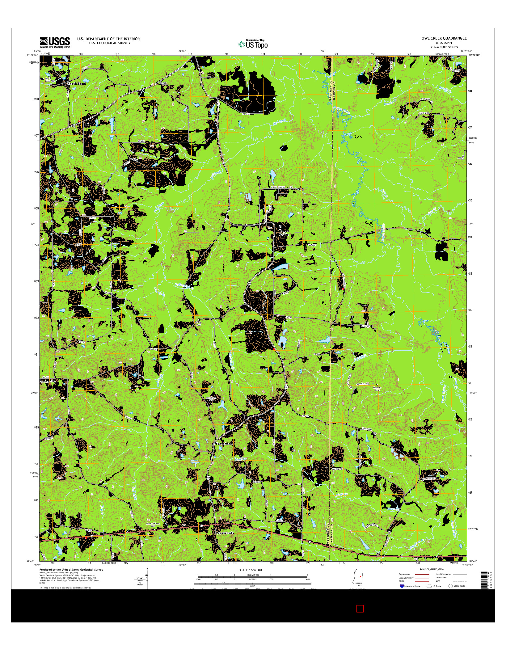 USGS US TOPO 7.5-MINUTE MAP FOR OWL CREEK, MS 2015