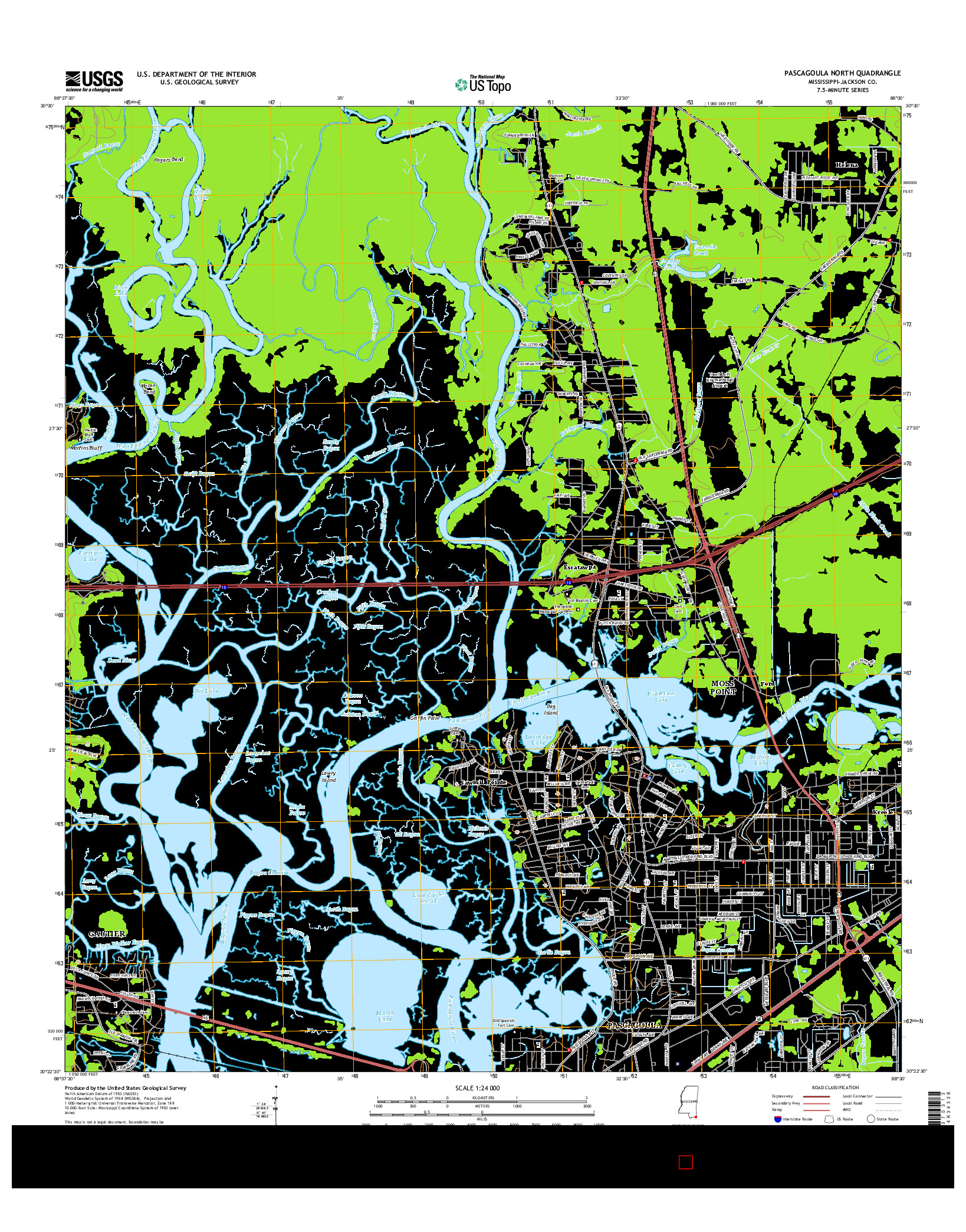 USGS US TOPO 7.5-MINUTE MAP FOR PASCAGOULA NORTH, MS 2015