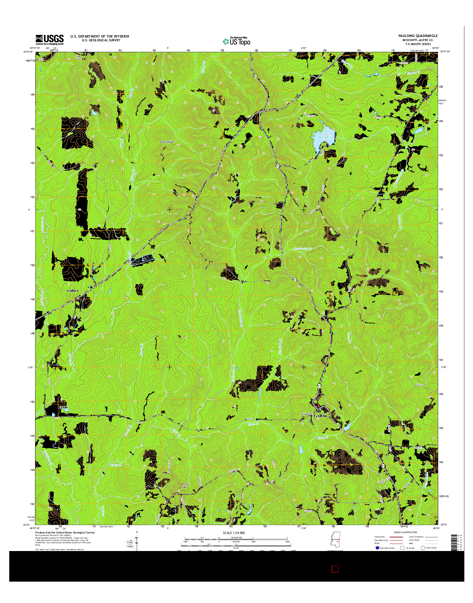 USGS US TOPO 7.5-MINUTE MAP FOR PAULDING, MS 2015