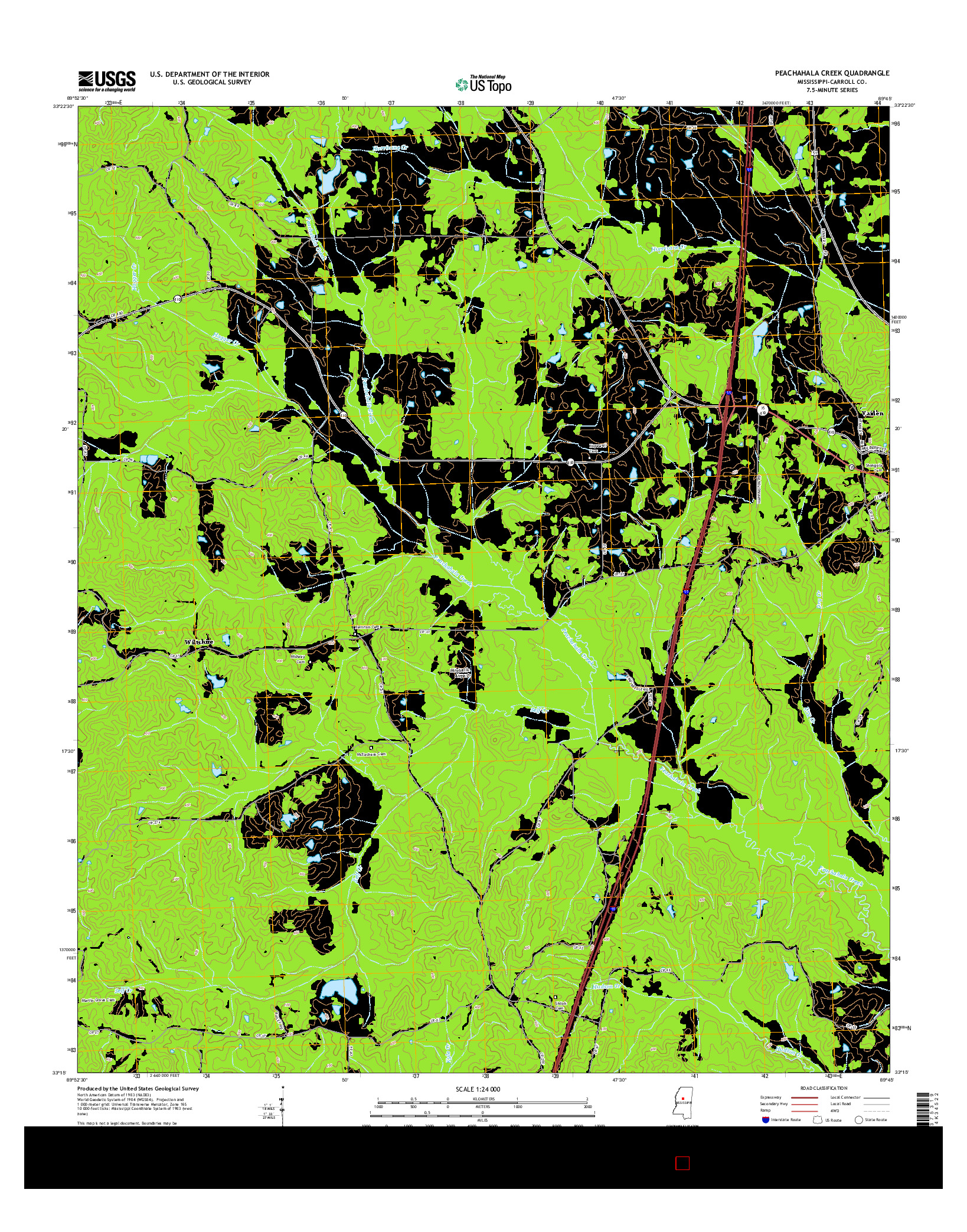 USGS US TOPO 7.5-MINUTE MAP FOR PEACHAHALA CREEK, MS 2015