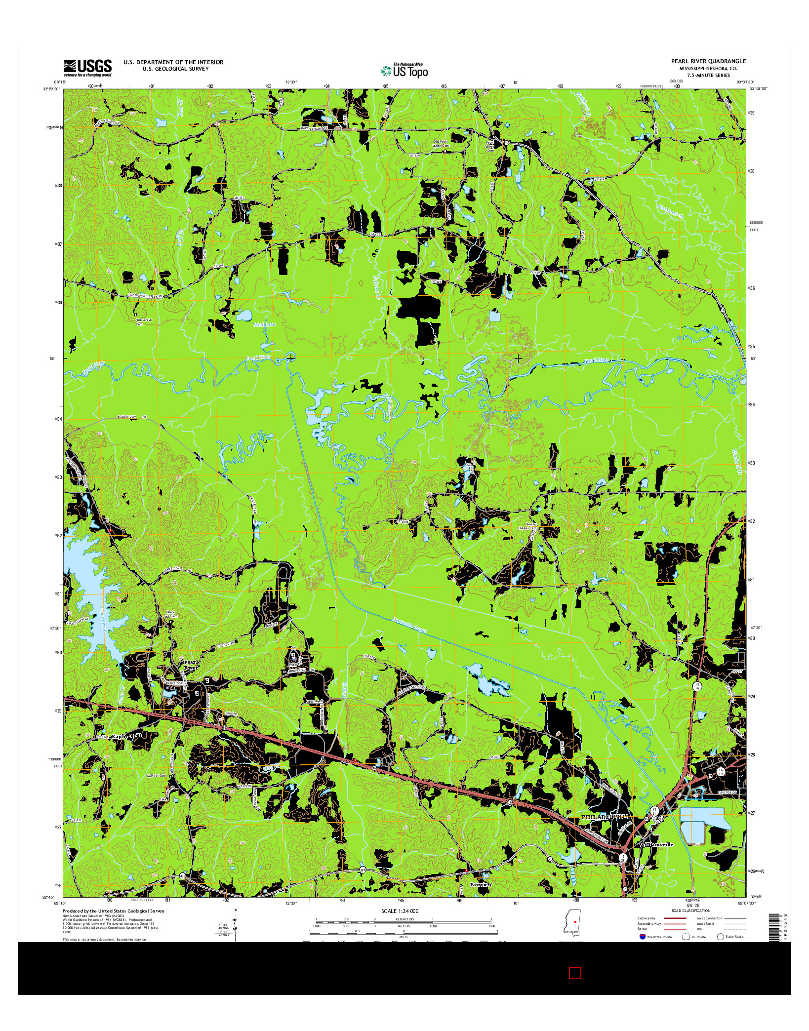 USGS US TOPO 7.5-MINUTE MAP FOR PEARL RIVER, MS 2015