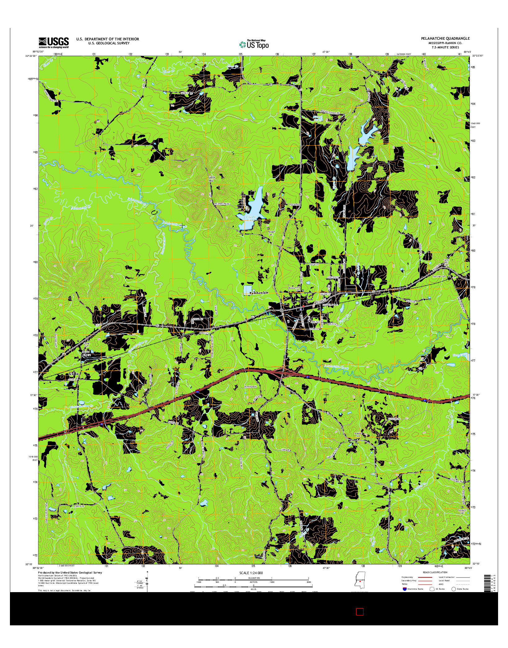 USGS US TOPO 7.5-MINUTE MAP FOR PELAHATCHIE, MS 2015