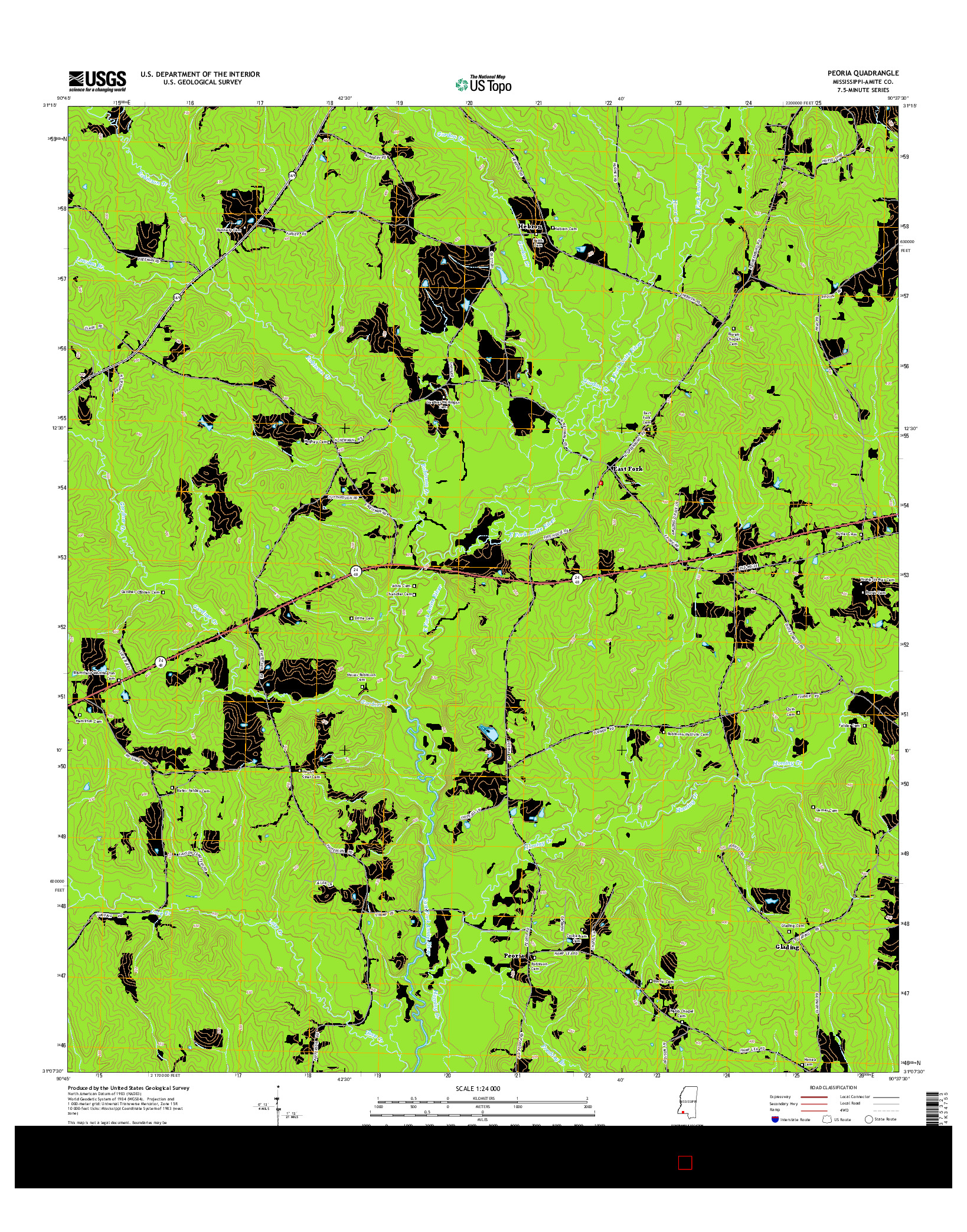 USGS US TOPO 7.5-MINUTE MAP FOR PEORIA, MS 2015