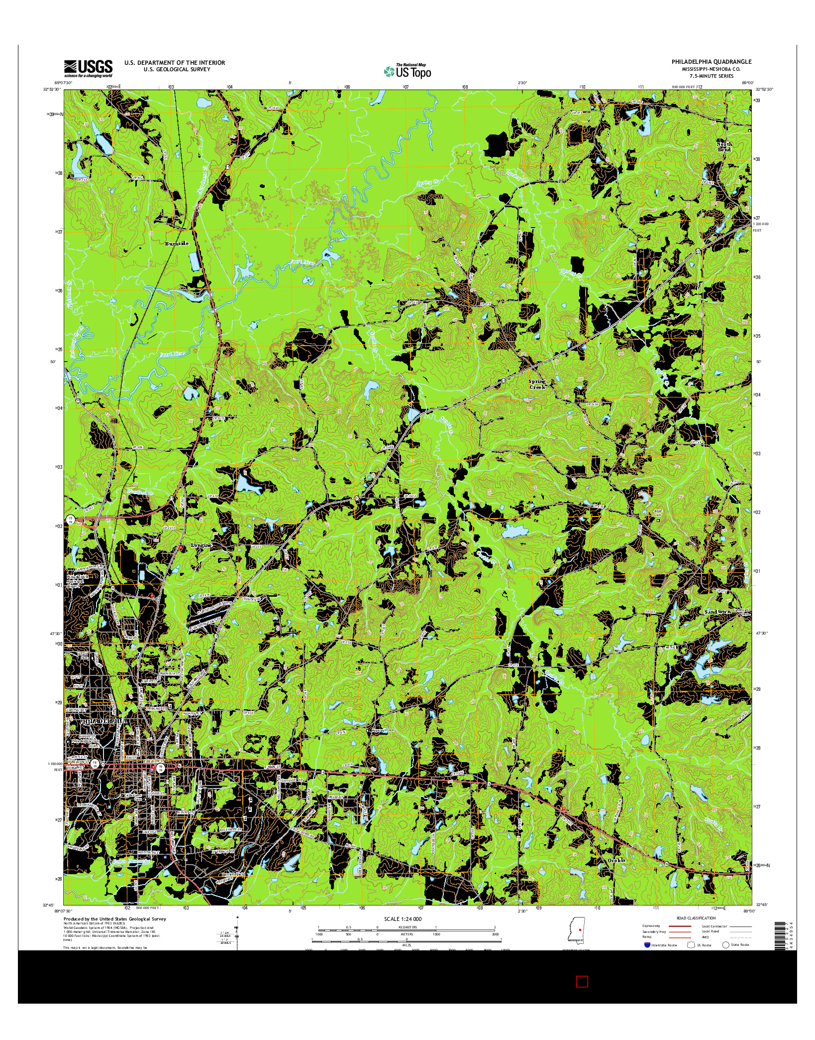 USGS US TOPO 7.5-MINUTE MAP FOR PHILADELPHIA, MS 2015