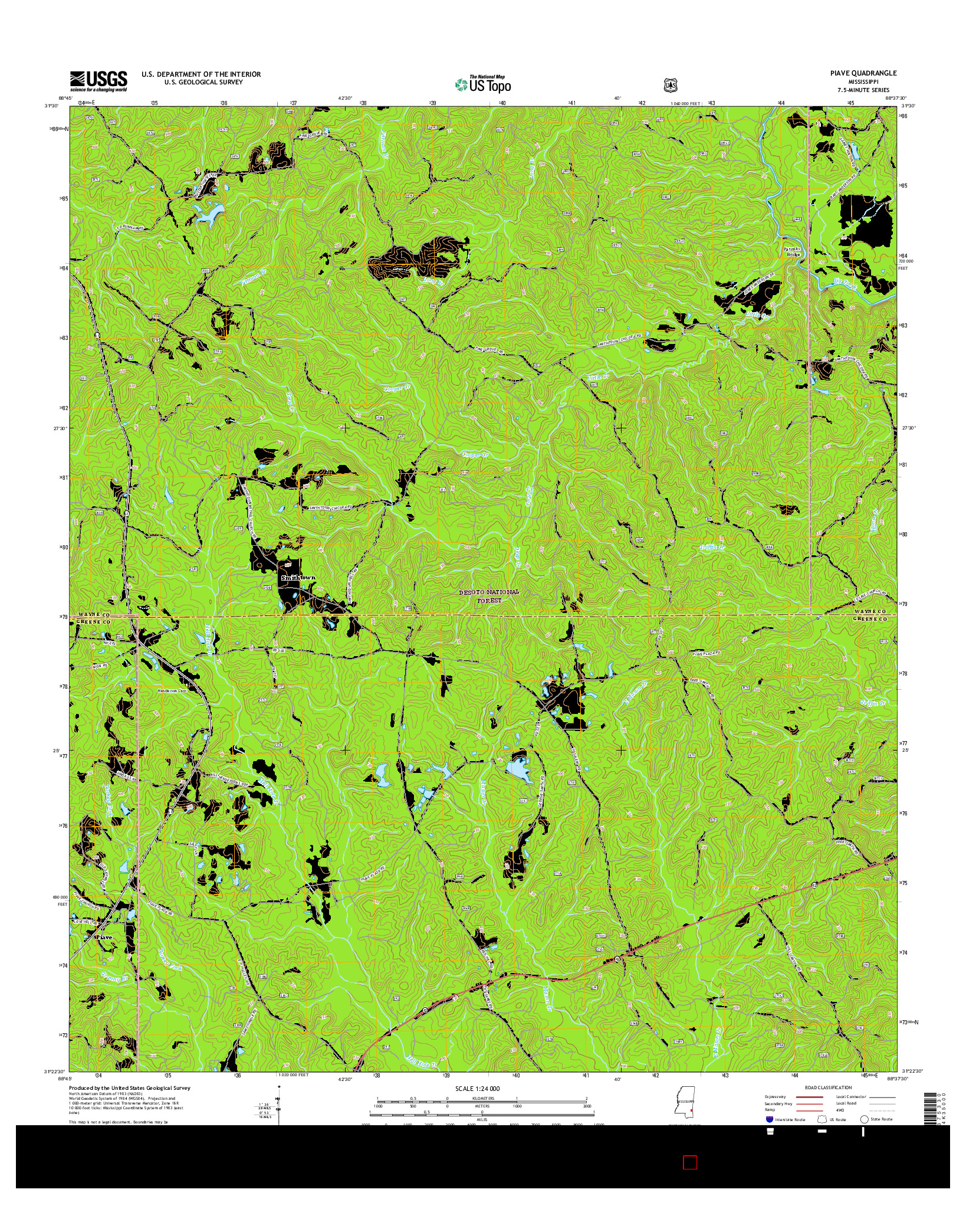 USGS US TOPO 7.5-MINUTE MAP FOR PIAVE, MS 2015
