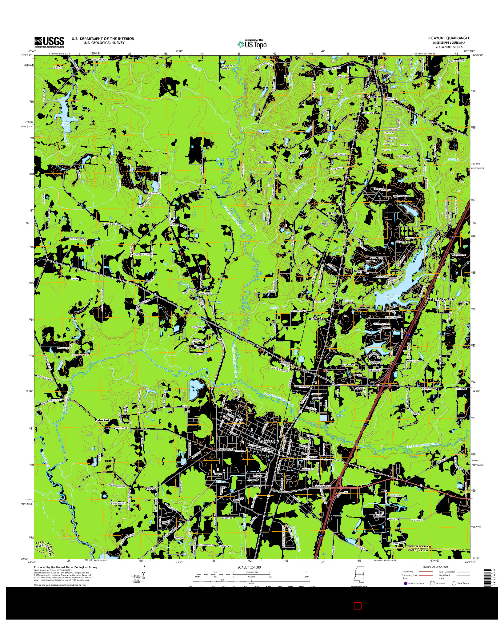 USGS US TOPO 7.5-MINUTE MAP FOR PICAYUNE, MS-LA 2015