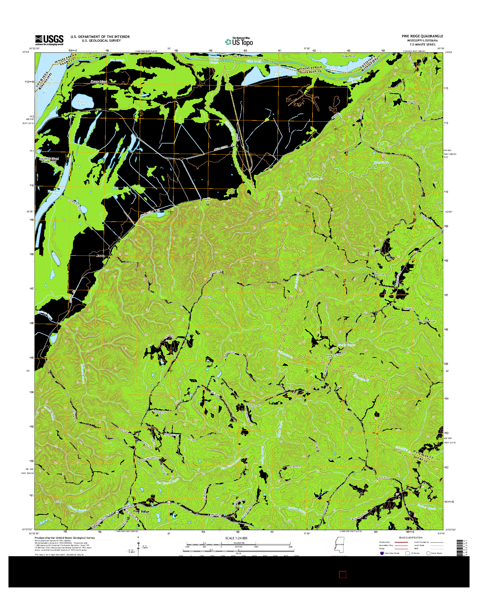 USGS US TOPO 7.5-MINUTE MAP FOR PINE RIDGE, MS-LA 2015
