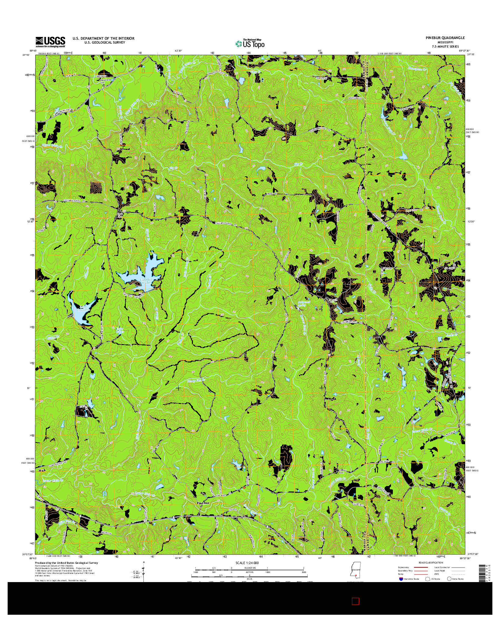 USGS US TOPO 7.5-MINUTE MAP FOR PINEBUR, MS 2015