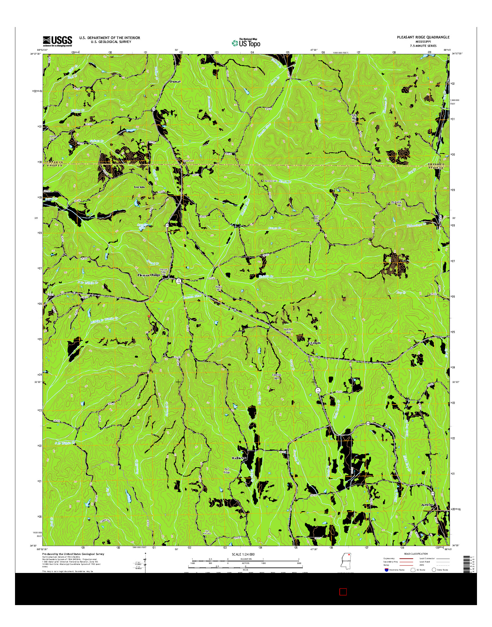 USGS US TOPO 7.5-MINUTE MAP FOR PLEASANT RIDGE, MS 2015