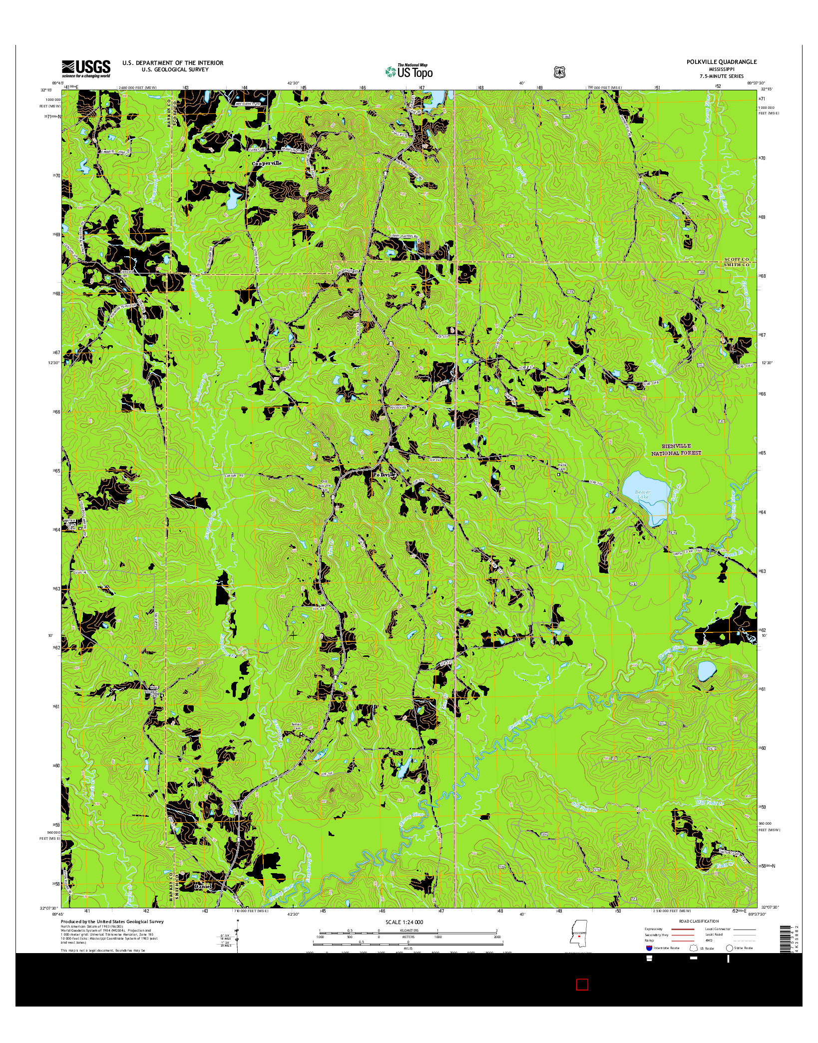 USGS US TOPO 7.5-MINUTE MAP FOR POLKVILLE, MS 2015