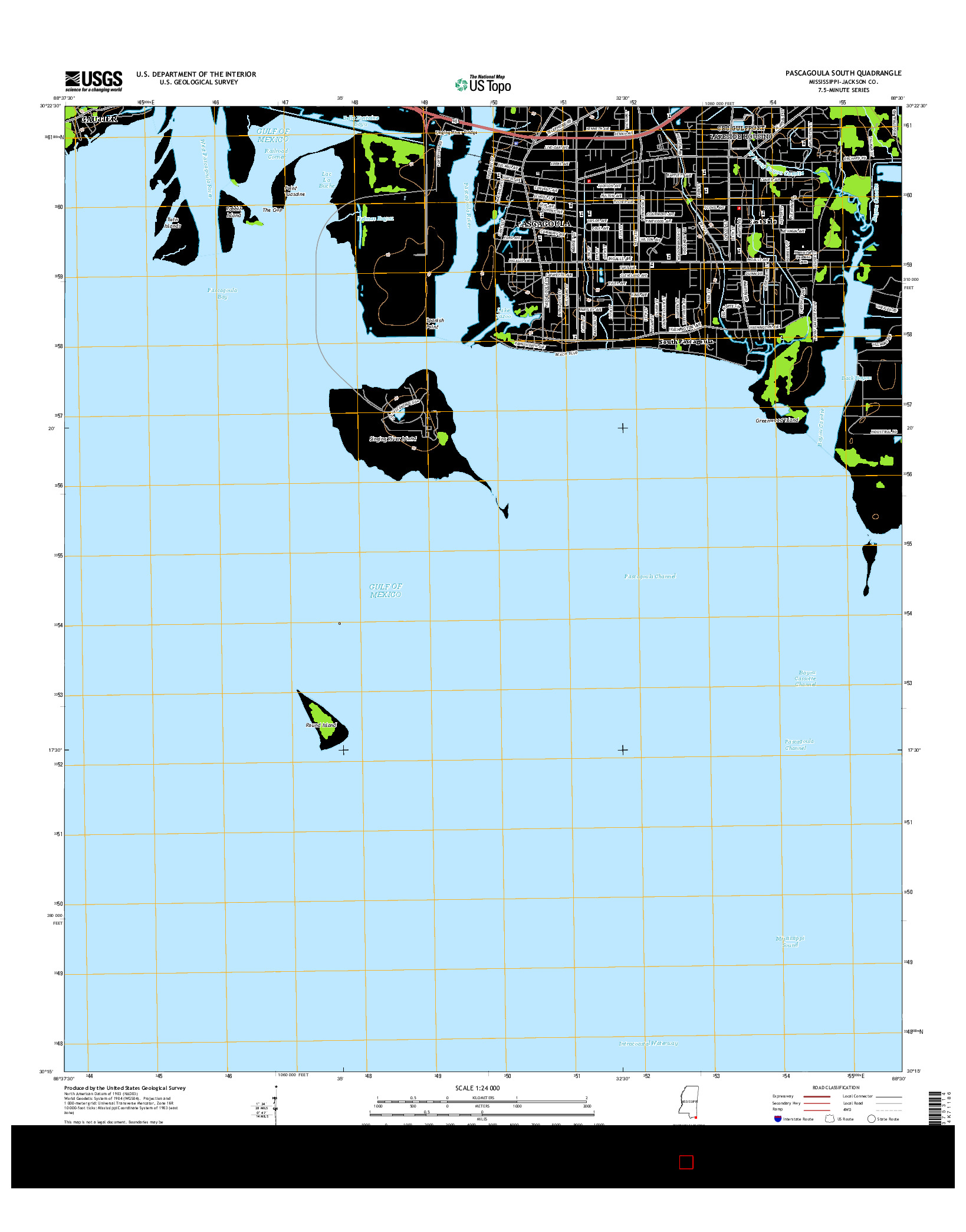 USGS US TOPO 7.5-MINUTE MAP FOR PASCAGOULA SOUTH, MS 2015