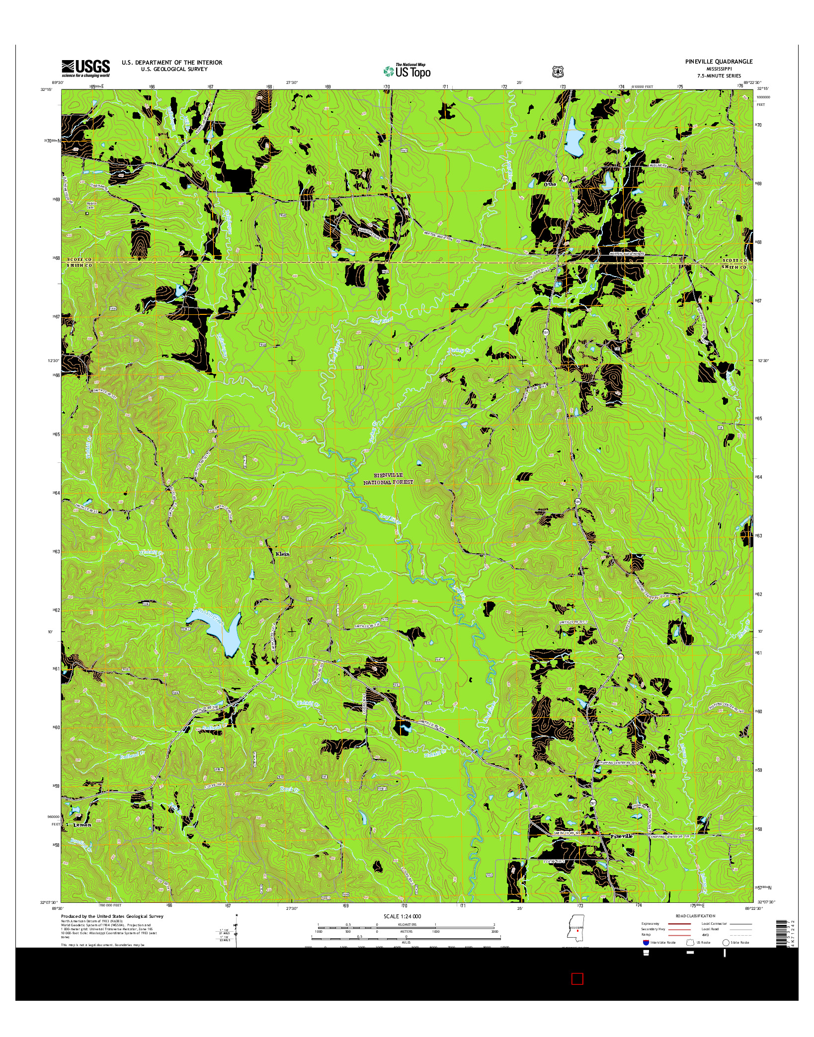 USGS US TOPO 7.5-MINUTE MAP FOR PINEVILLE, MS 2015