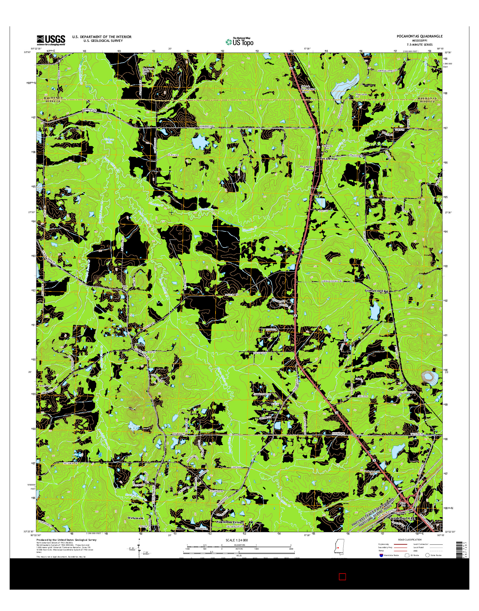 USGS US TOPO 7.5-MINUTE MAP FOR POCAHONTAS, MS 2015