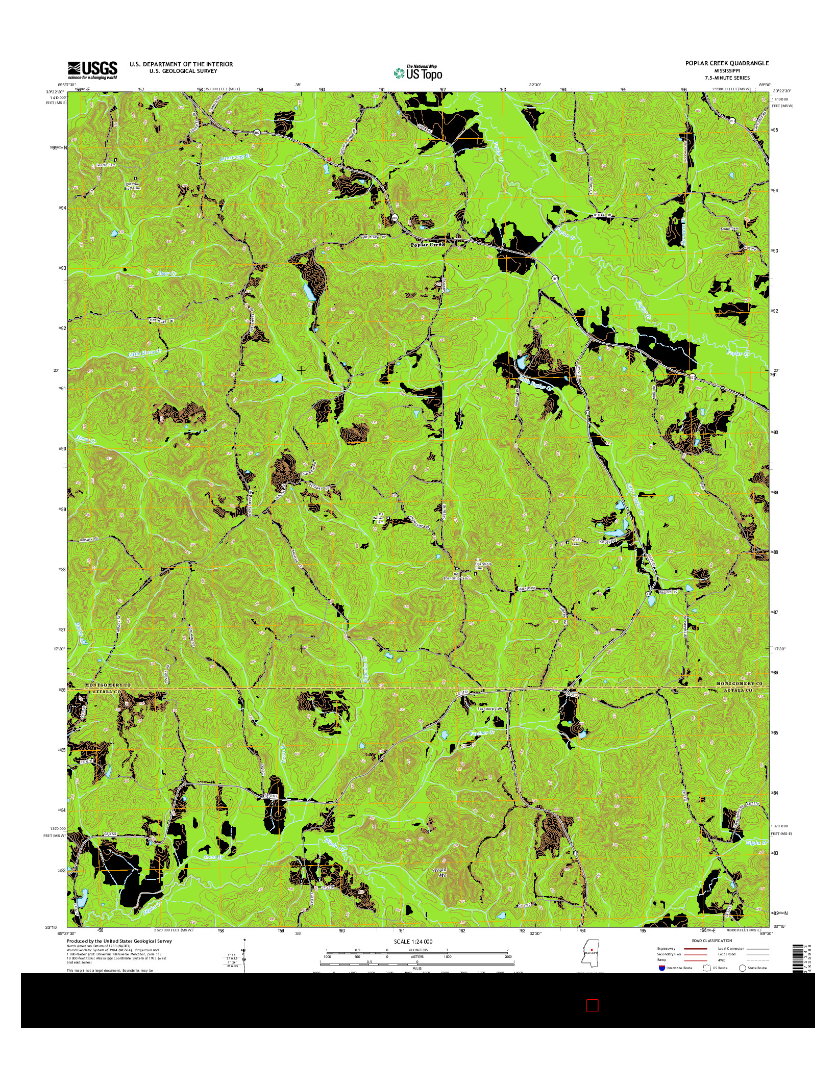 USGS US TOPO 7.5-MINUTE MAP FOR POPLAR CREEK, MS 2015