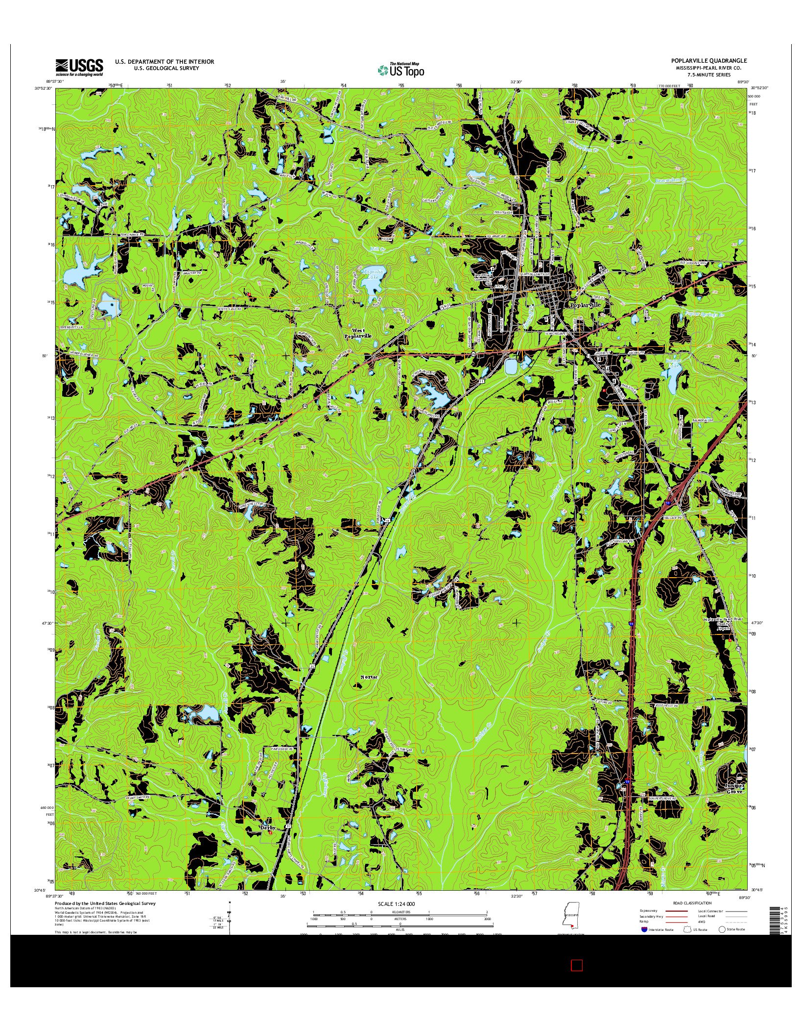 USGS US TOPO 7.5-MINUTE MAP FOR POPLARVILLE, MS 2015