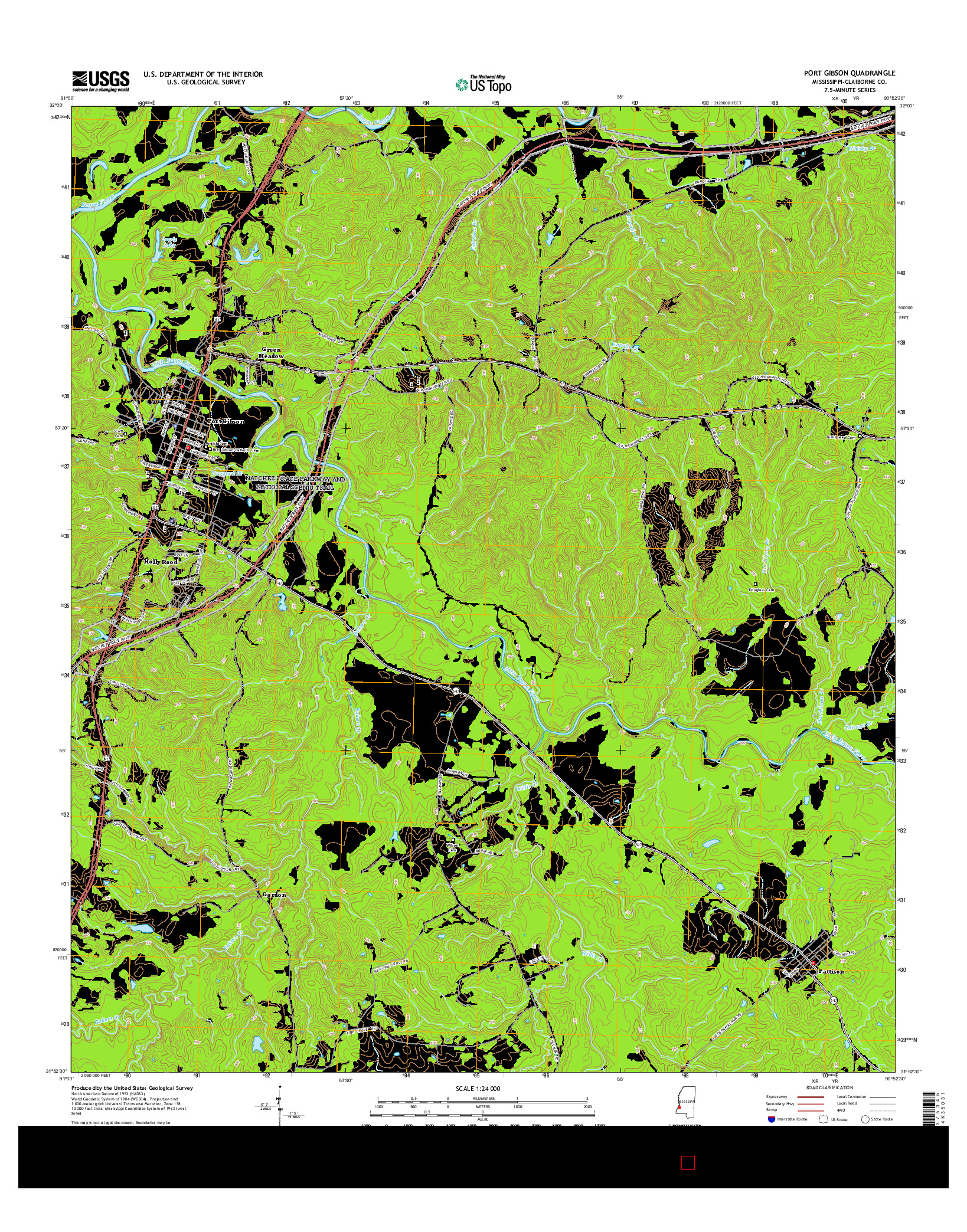 USGS US TOPO 7.5-MINUTE MAP FOR PORT GIBSON, MS 2015