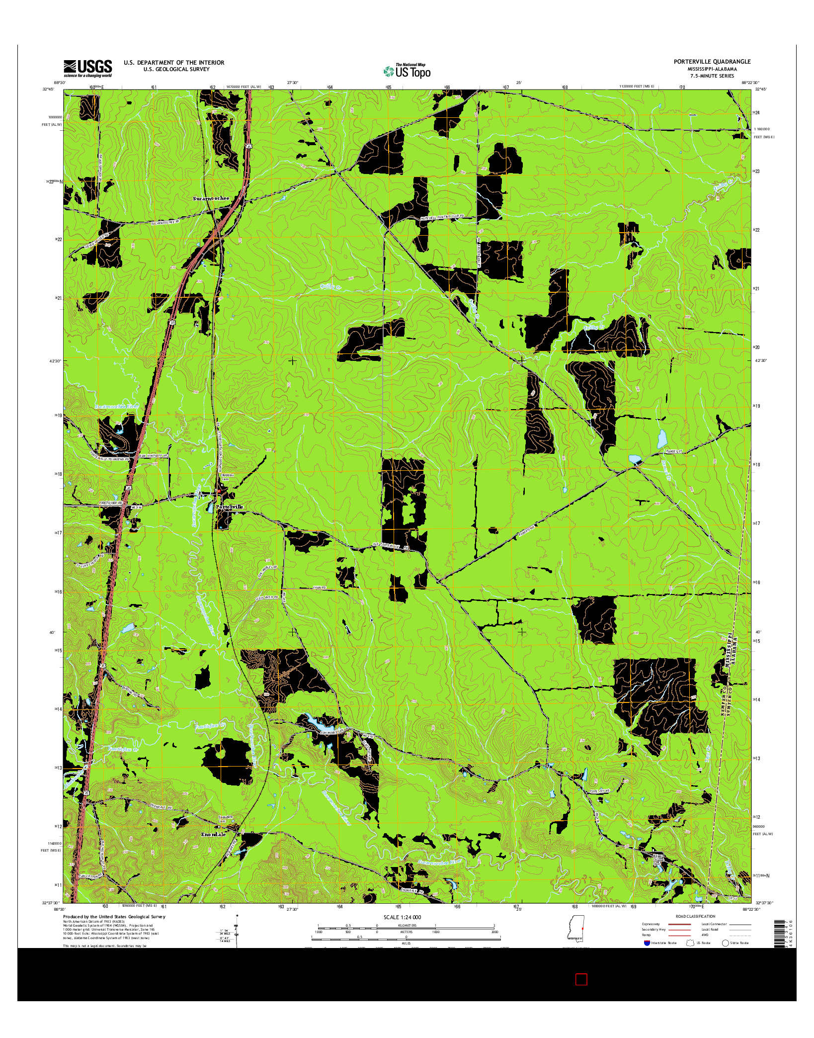 USGS US TOPO 7.5-MINUTE MAP FOR PORTERVILLE, MS-AL 2015