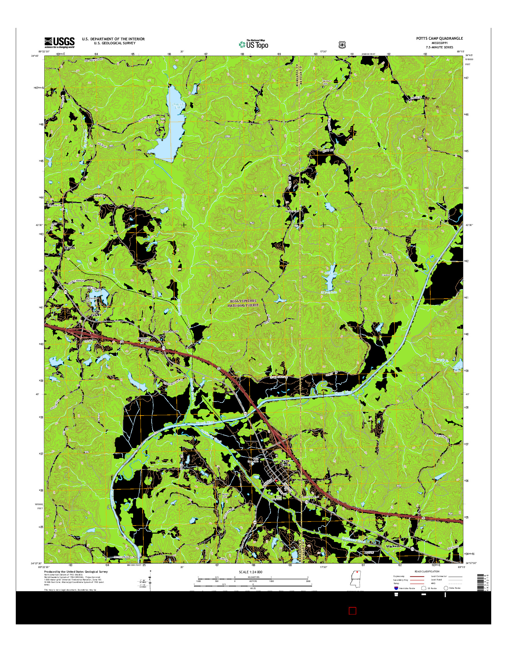 USGS US TOPO 7.5-MINUTE MAP FOR POTTS CAMP, MS 2015