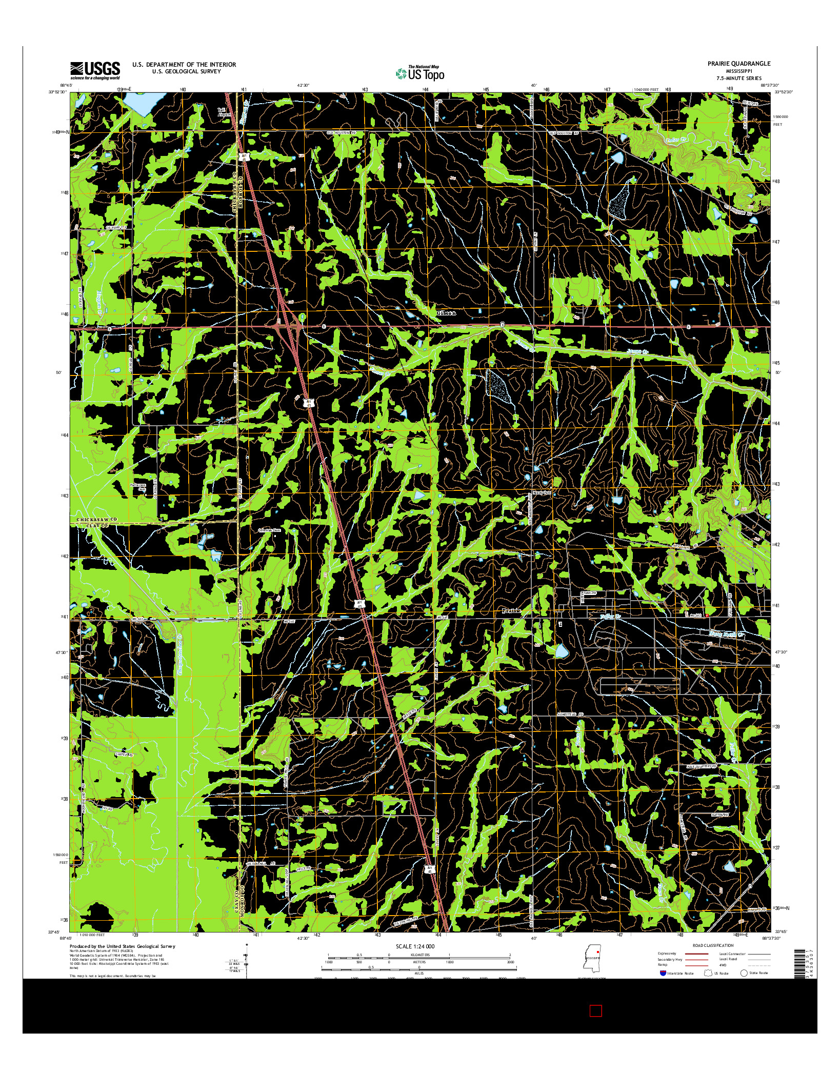 USGS US TOPO 7.5-MINUTE MAP FOR PRAIRIE, MS 2015