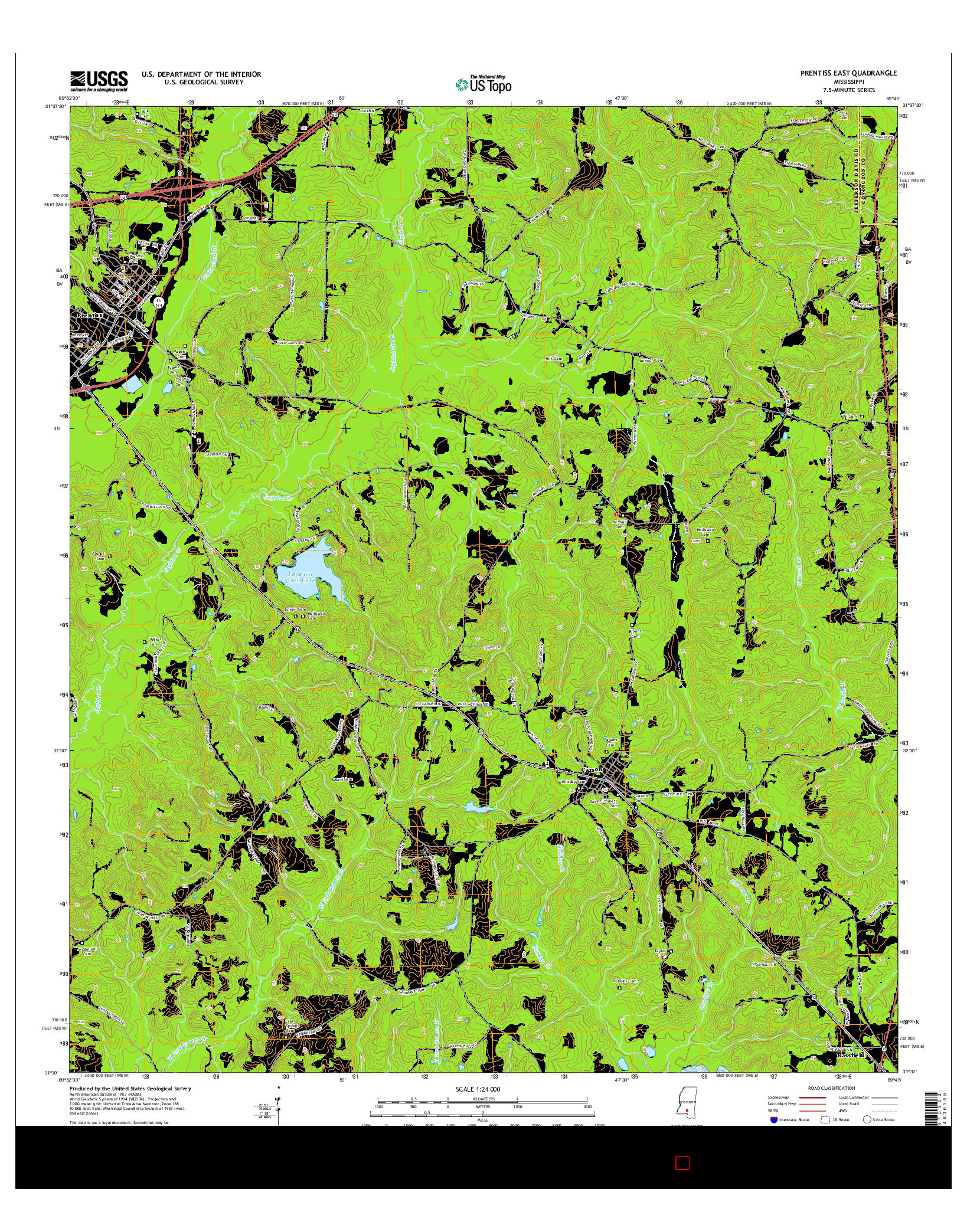 USGS US TOPO 7.5-MINUTE MAP FOR PRENTISS EAST, MS 2015