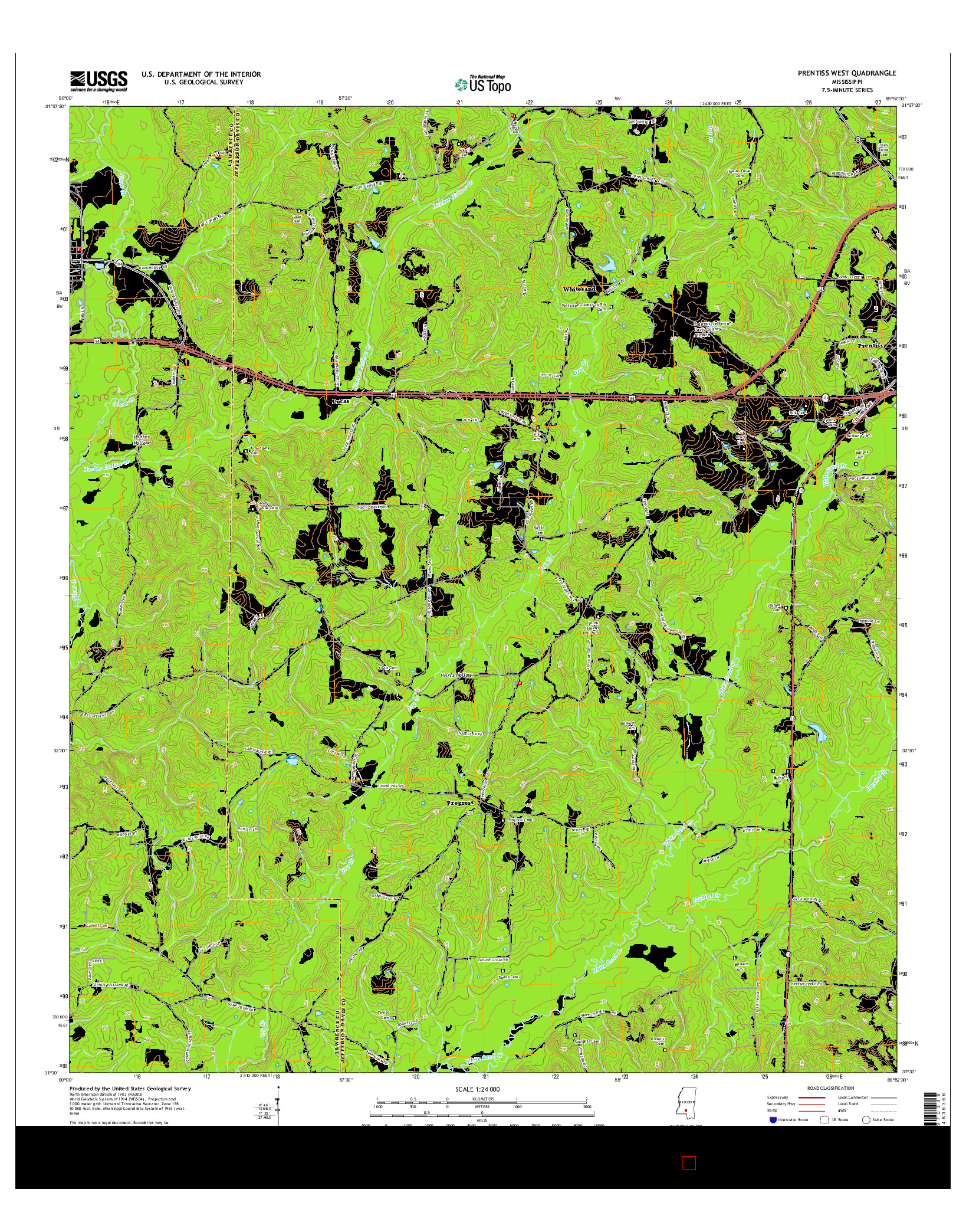 USGS US TOPO 7.5-MINUTE MAP FOR PRENTISS WEST, MS 2015