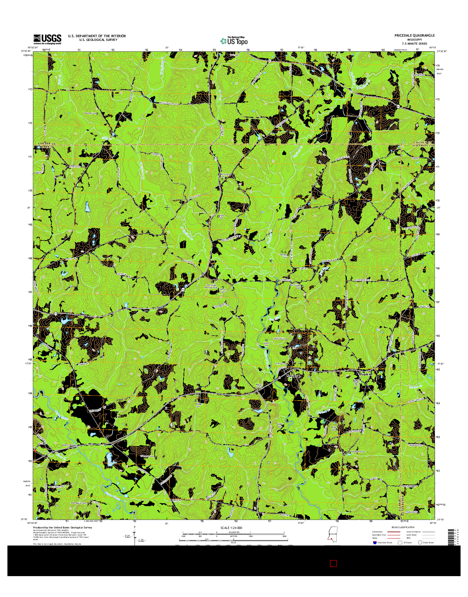 USGS US TOPO 7.5-MINUTE MAP FOR PRICEDALE, MS 2015