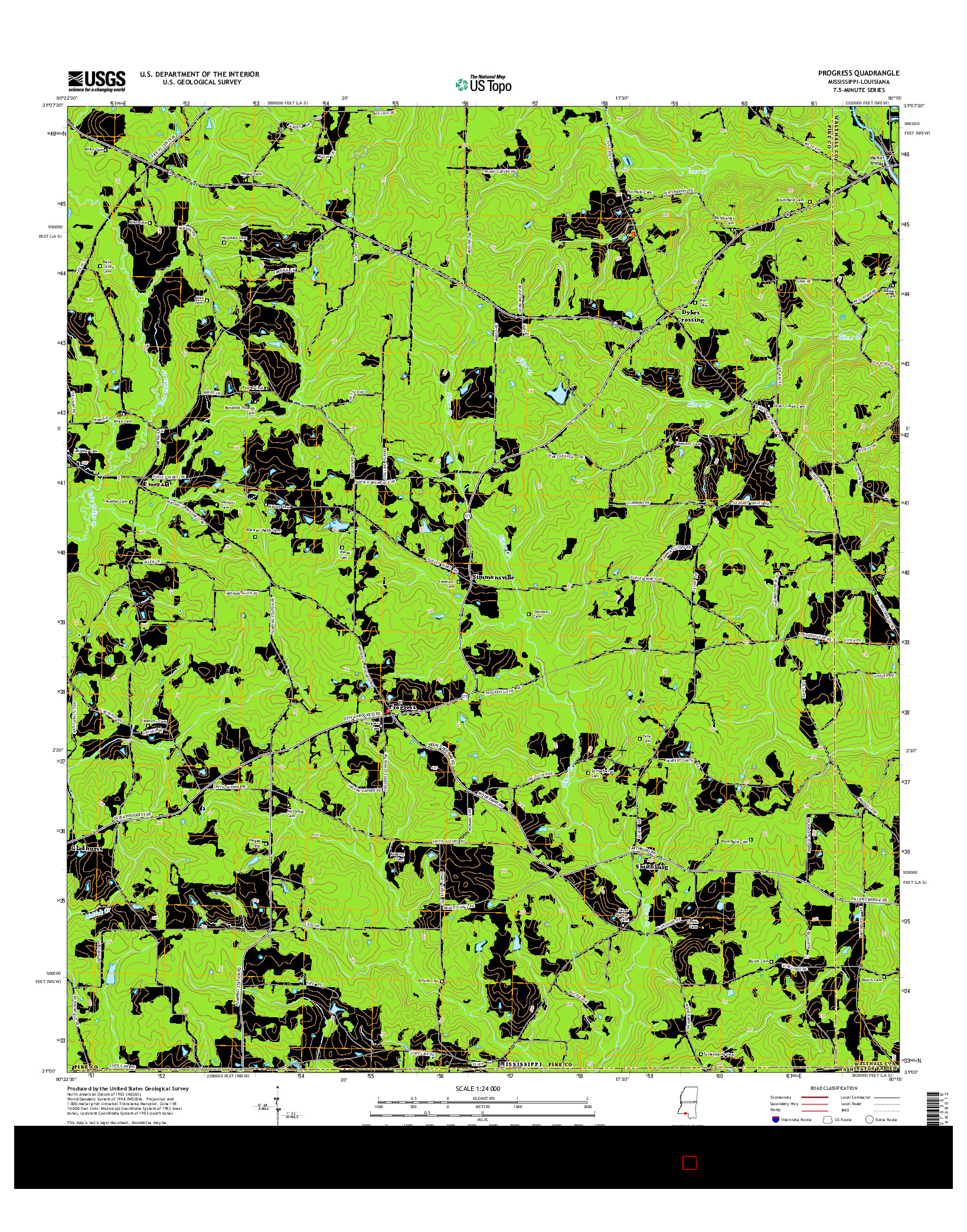 USGS US TOPO 7.5-MINUTE MAP FOR PROGRESS, MS-LA 2015