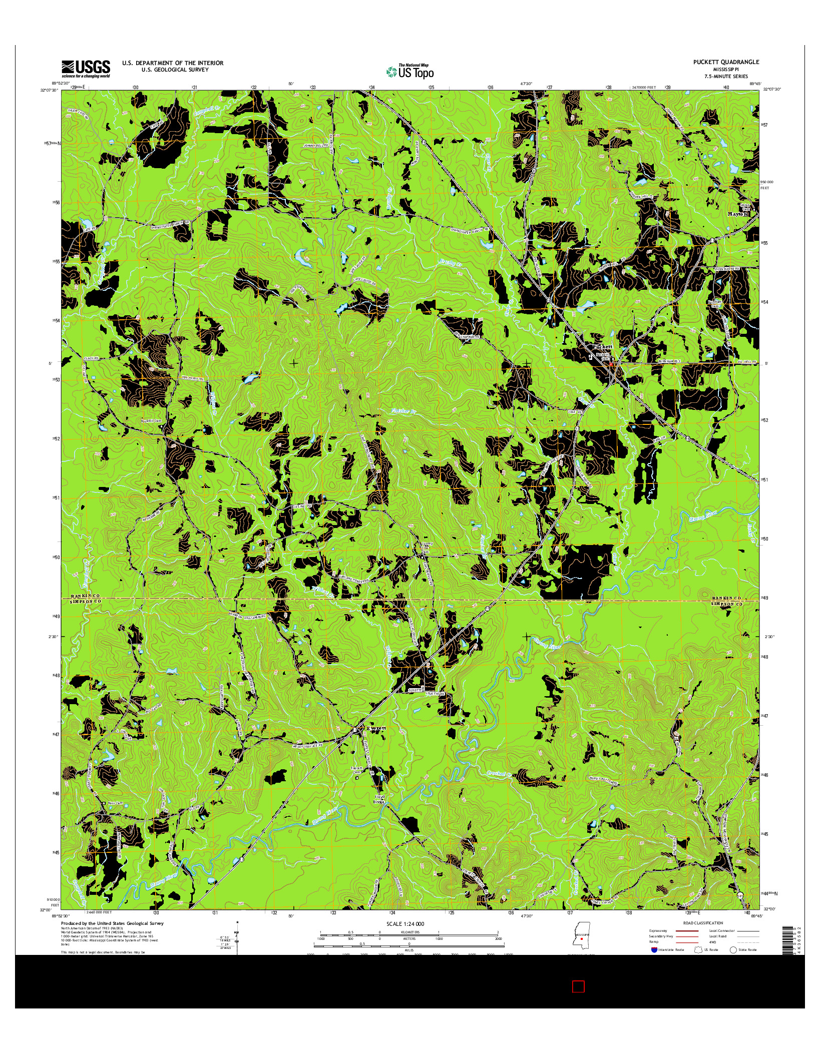 USGS US TOPO 7.5-MINUTE MAP FOR PUCKETT, MS 2015