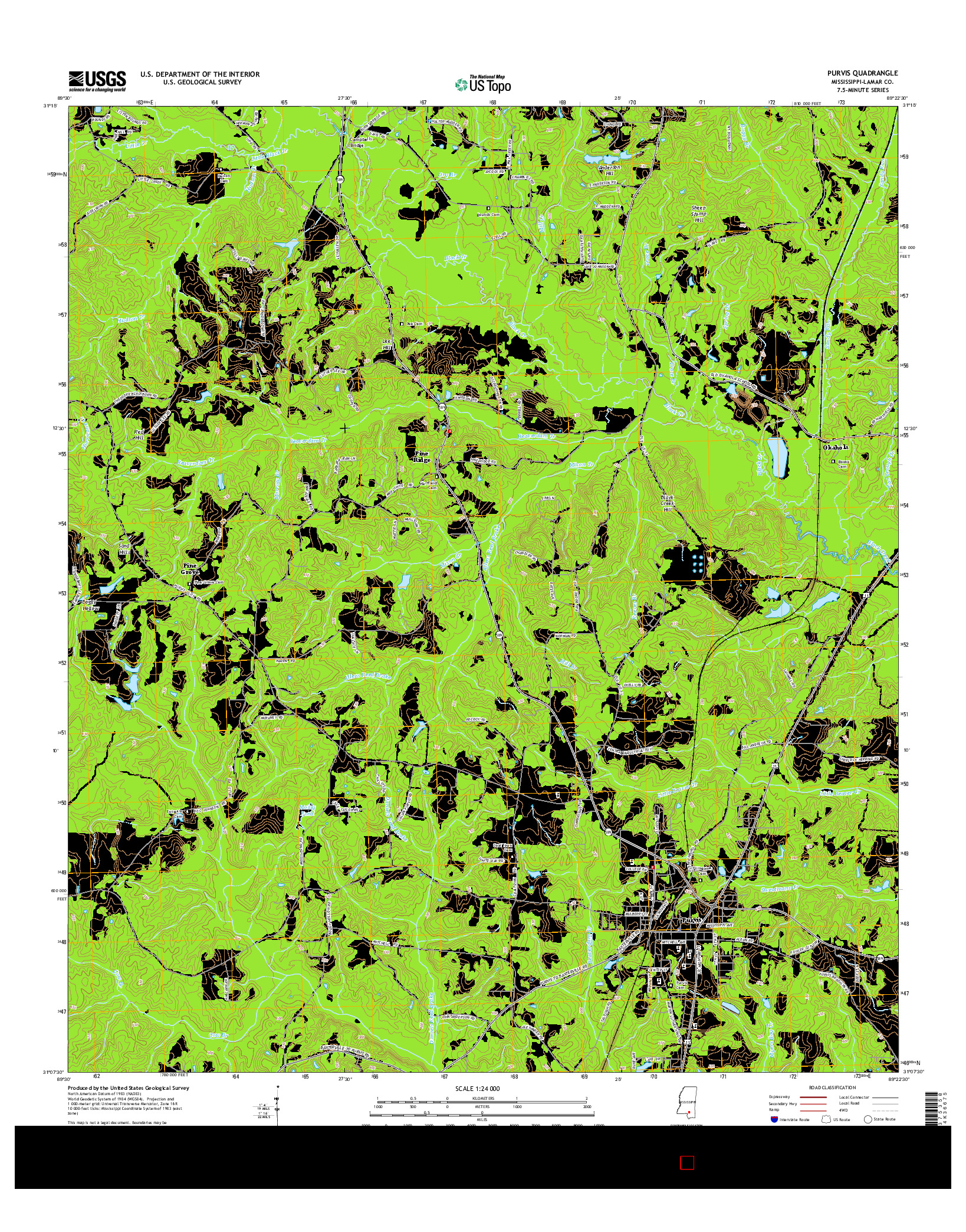 USGS US TOPO 7.5-MINUTE MAP FOR PURVIS, MS 2015