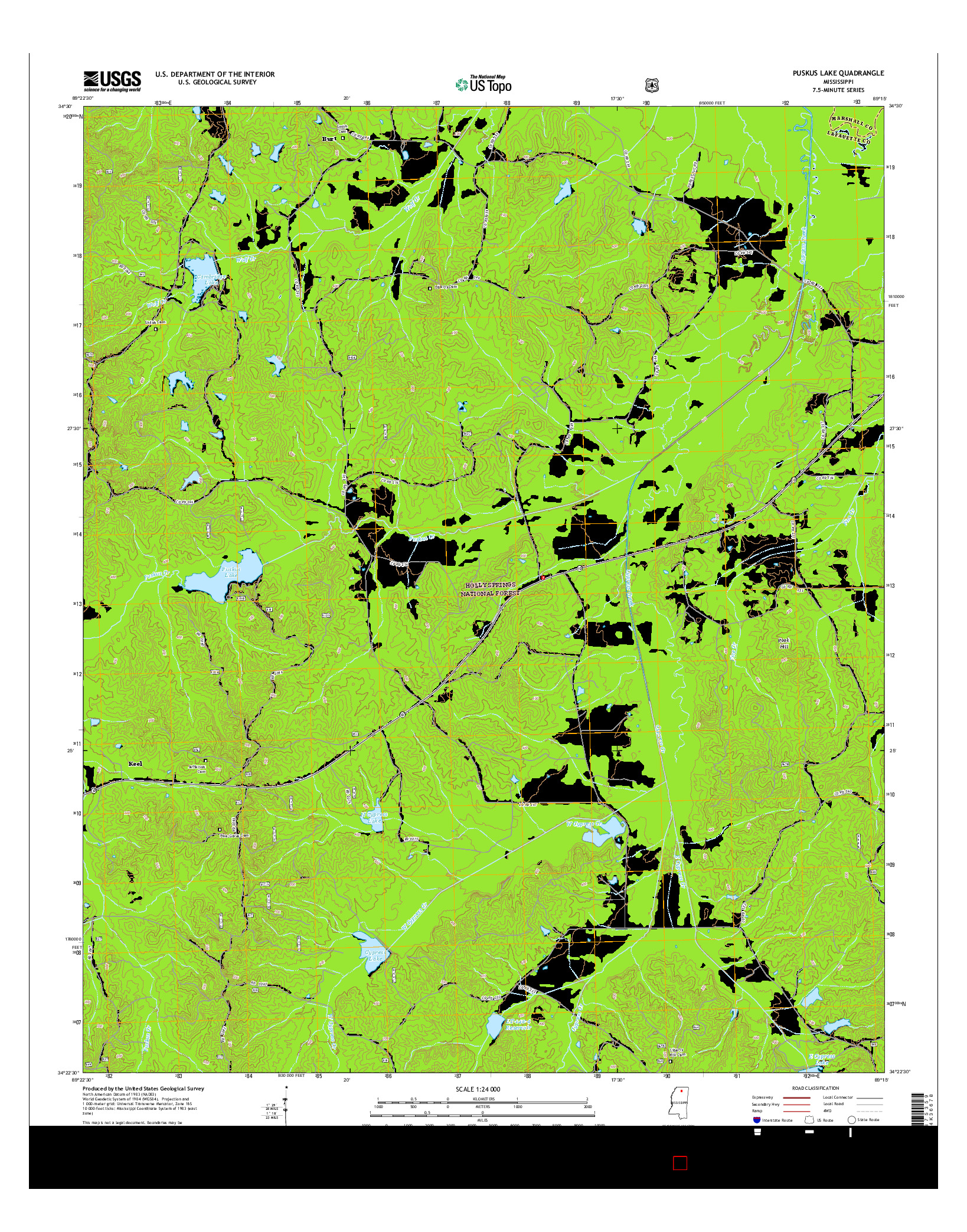 USGS US TOPO 7.5-MINUTE MAP FOR PUSKUS LAKE, MS 2015