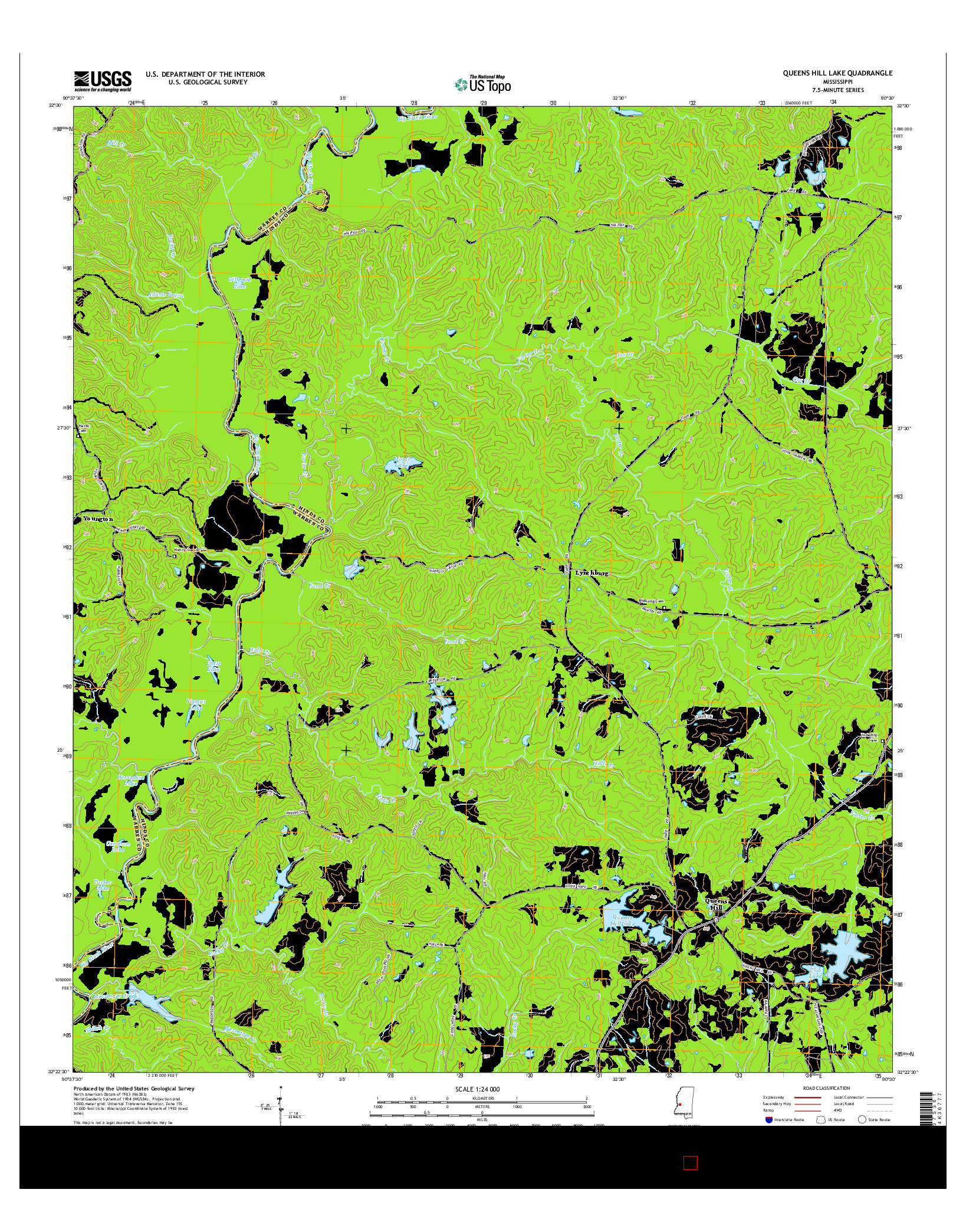 USGS US TOPO 7.5-MINUTE MAP FOR QUEENS HILL LAKE, MS 2015