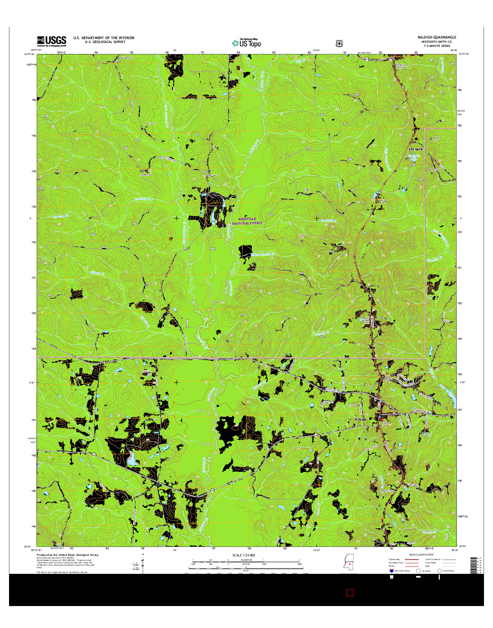 USGS US TOPO 7.5-MINUTE MAP FOR RALEIGH, MS 2015