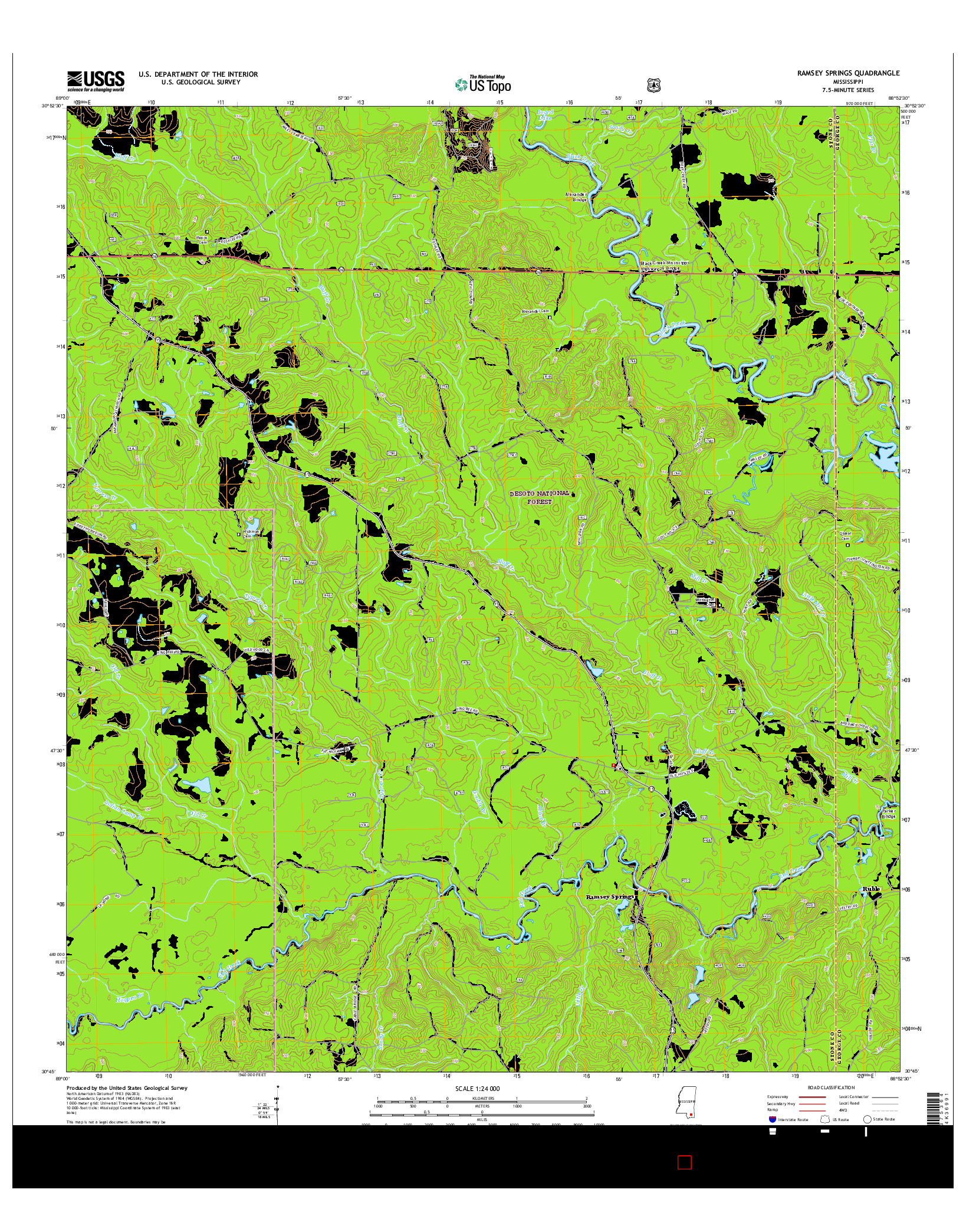 USGS US TOPO 7.5-MINUTE MAP FOR RAMSEY SPRINGS, MS 2015