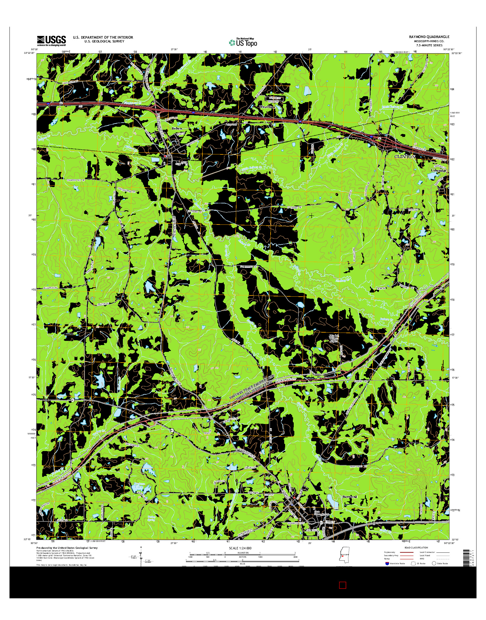USGS US TOPO 7.5-MINUTE MAP FOR RAYMOND, MS 2015