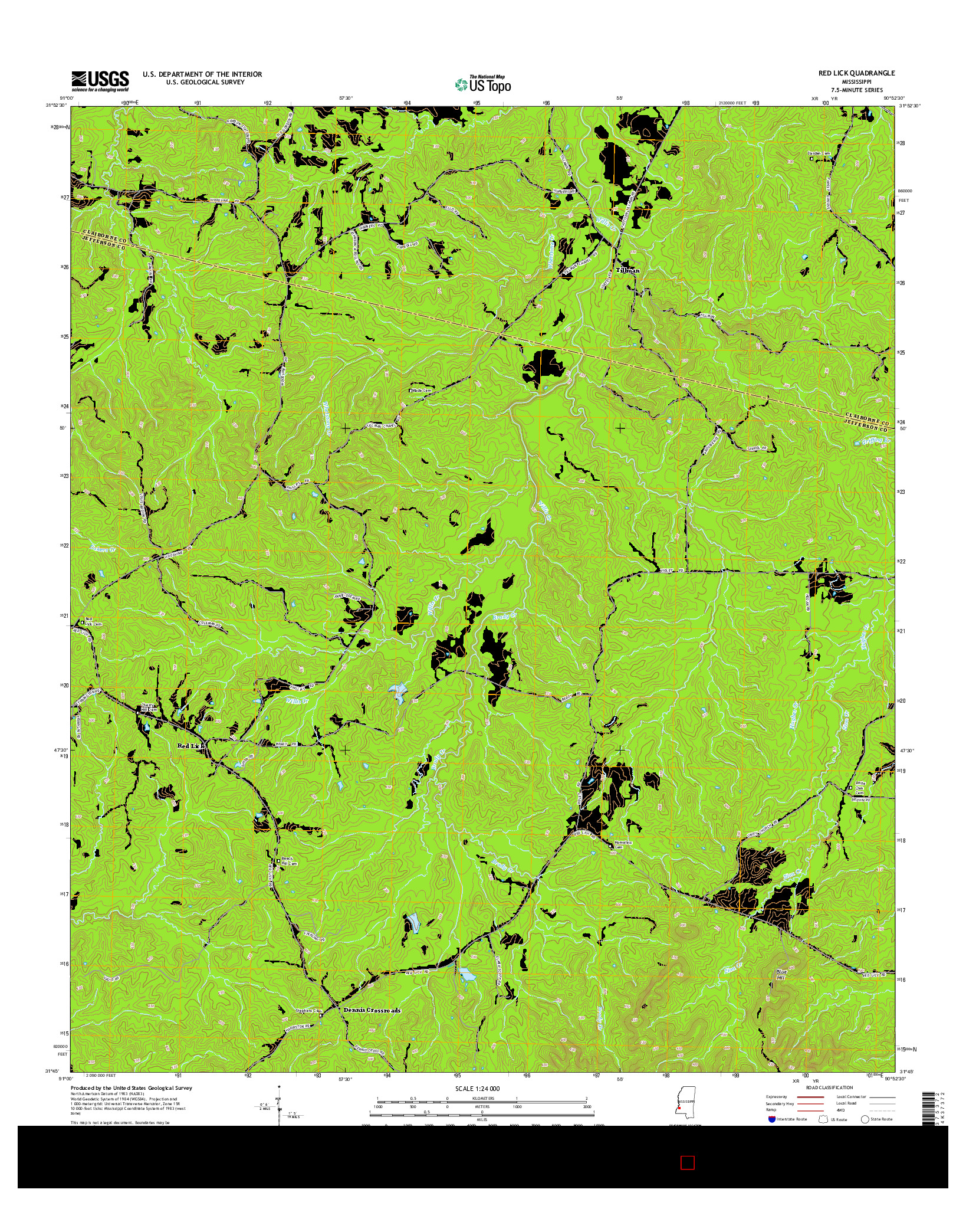 USGS US TOPO 7.5-MINUTE MAP FOR RED LICK, MS 2015