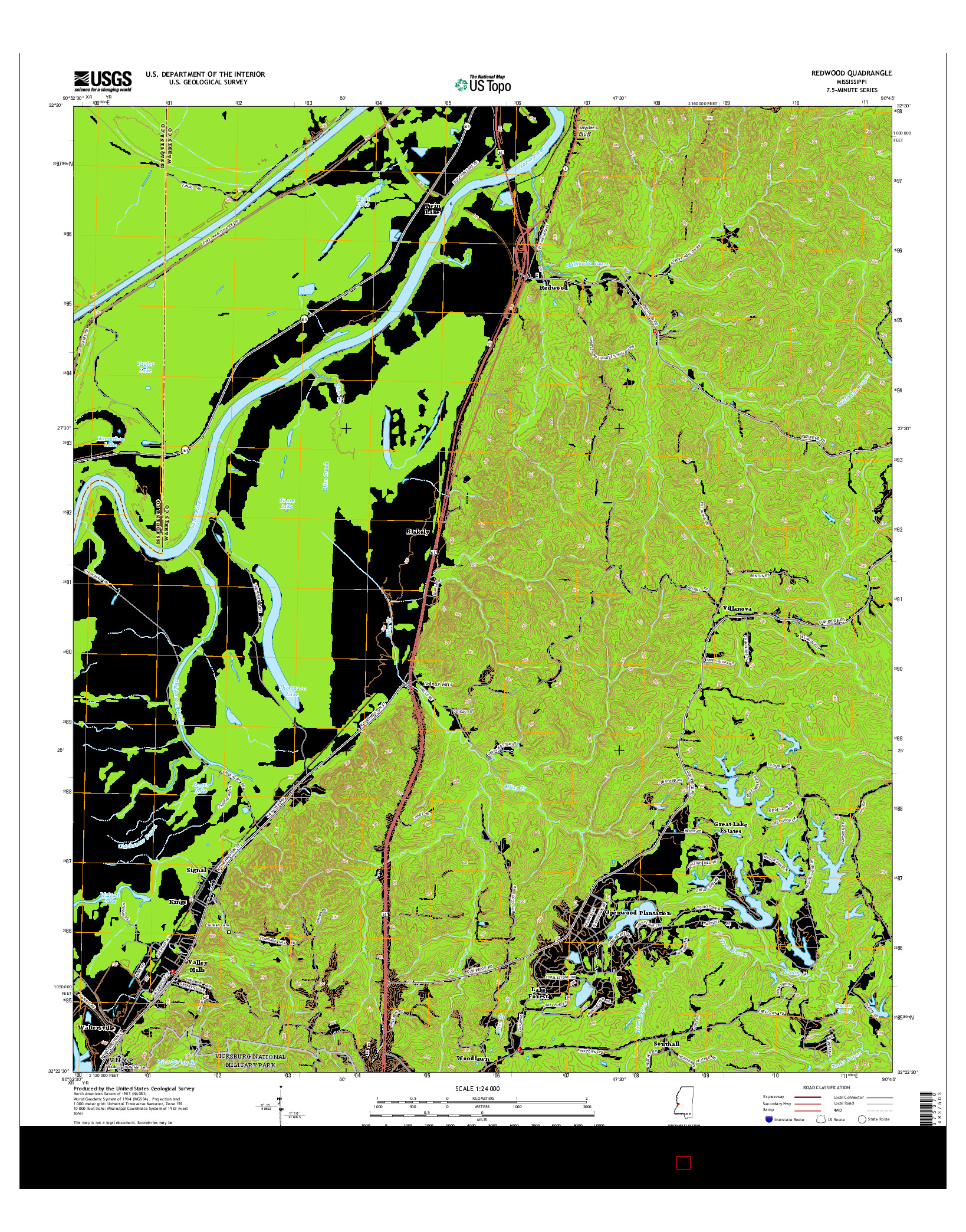 USGS US TOPO 7.5-MINUTE MAP FOR REDWOOD, MS 2015